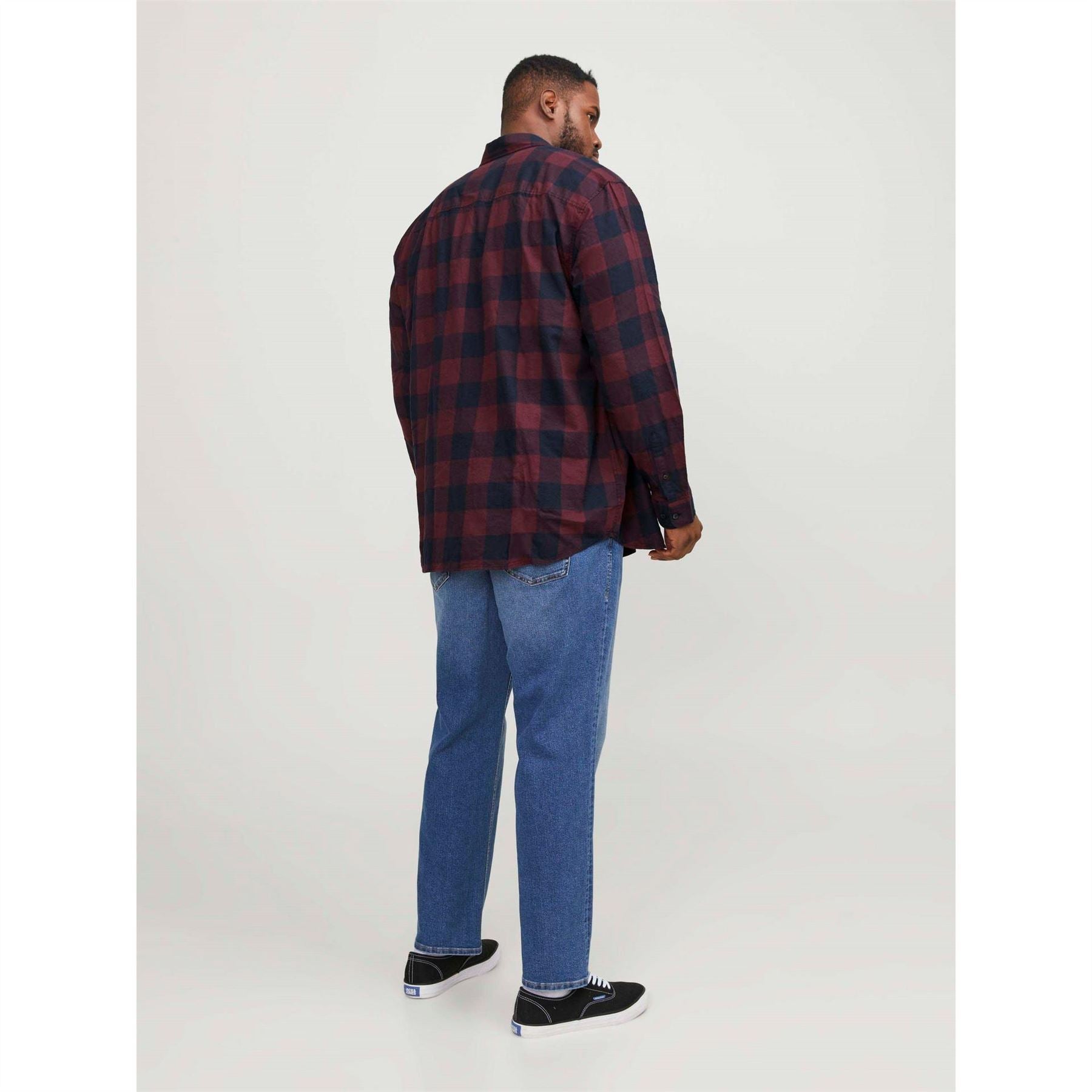 Jack and Jones Gingham Button Placket Collared Long Sleeve Shirt