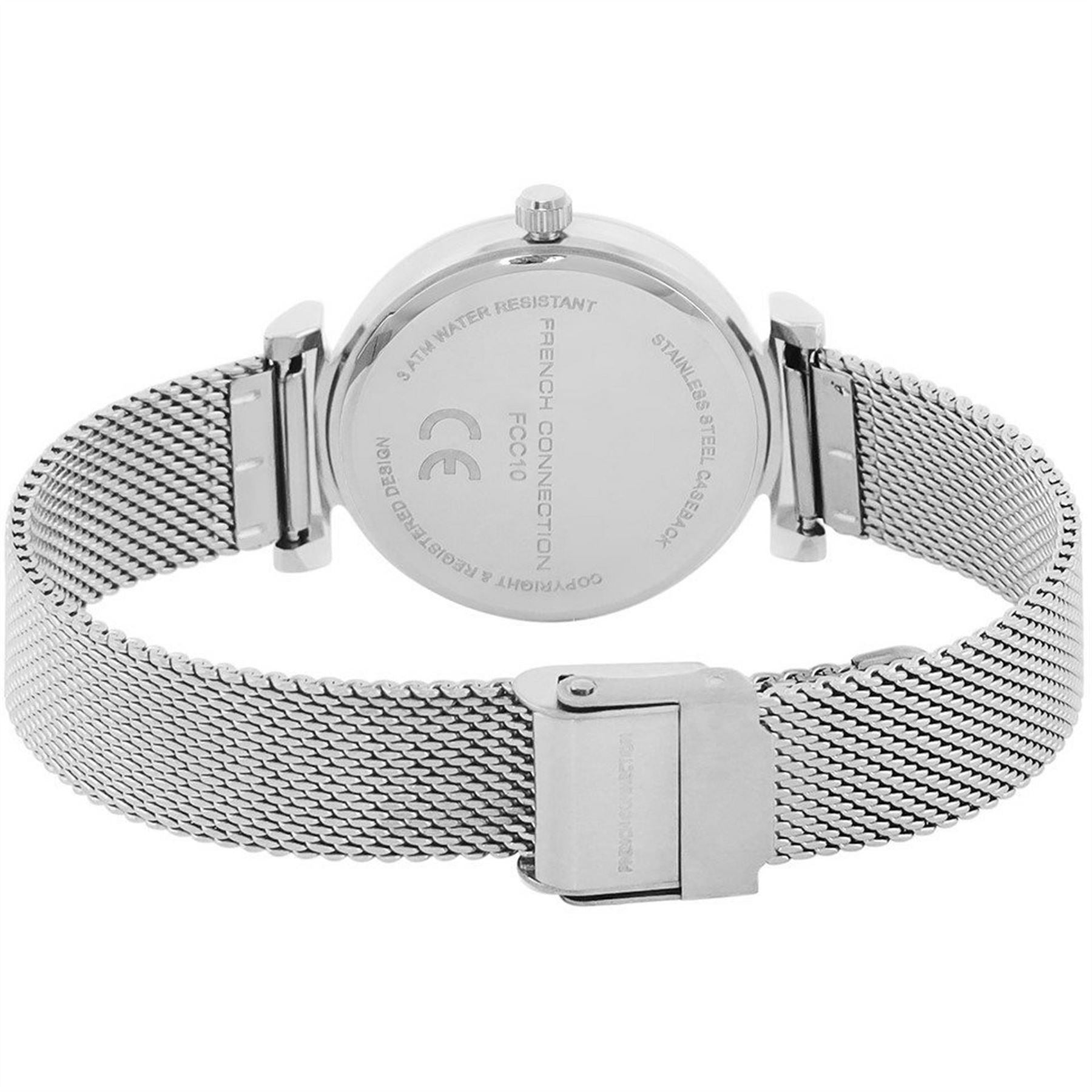French Connection Connection Silver Case Round Shape Silver Strap Quartz Watch