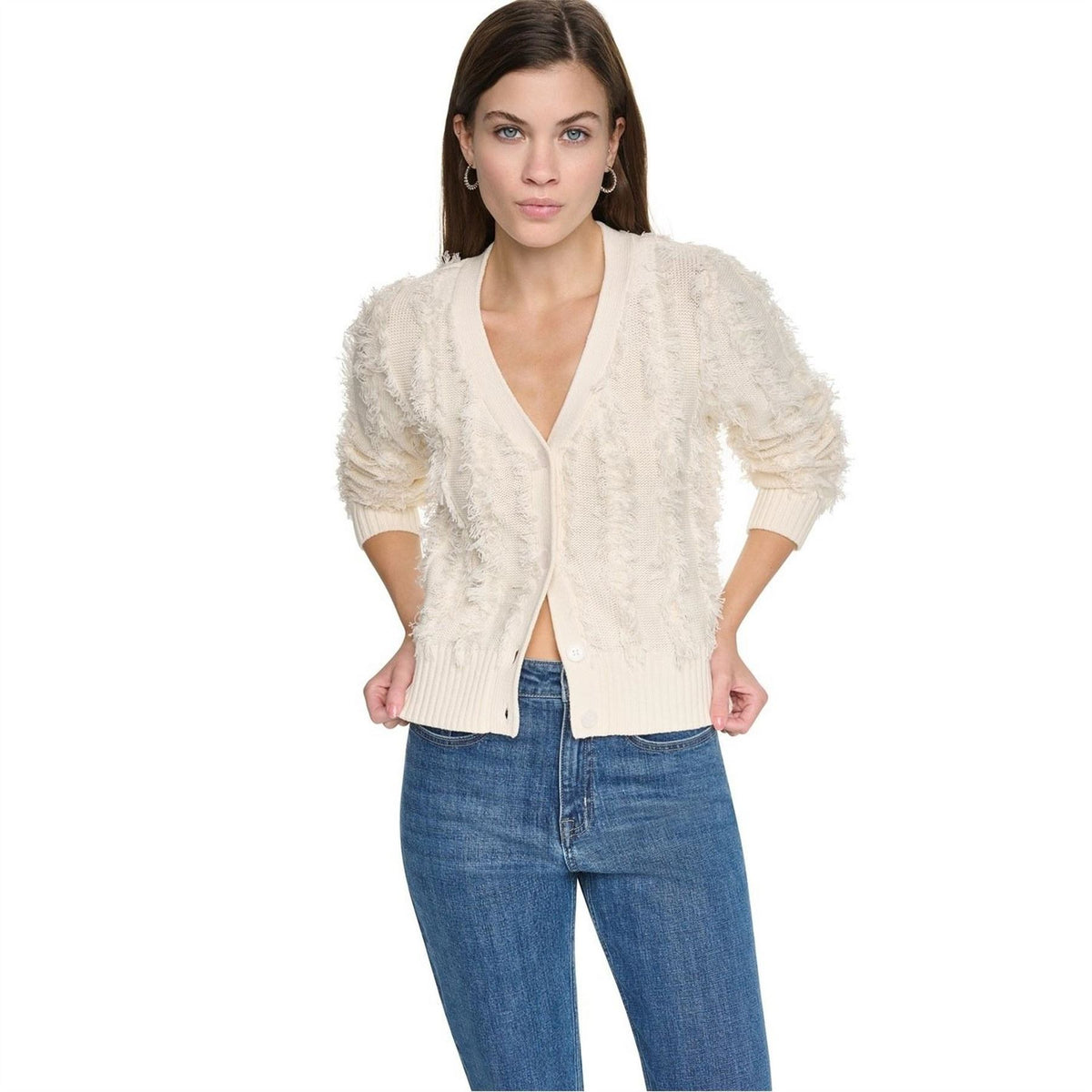 DKNY V Neck Fringe Cardigan