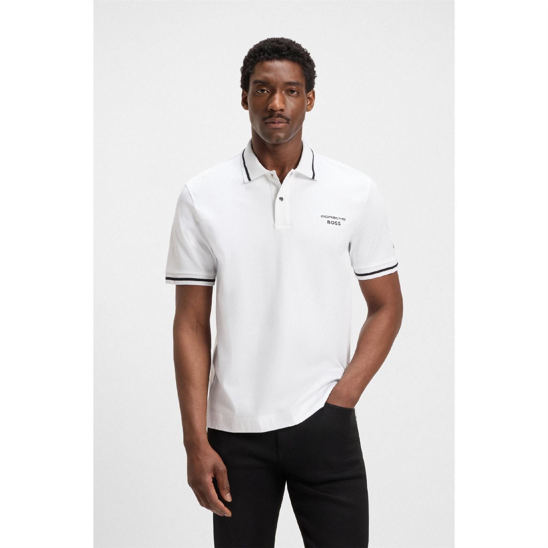 Boss Embroidered Lacoste Lettering Collared Short Sleeve Polo Shirt