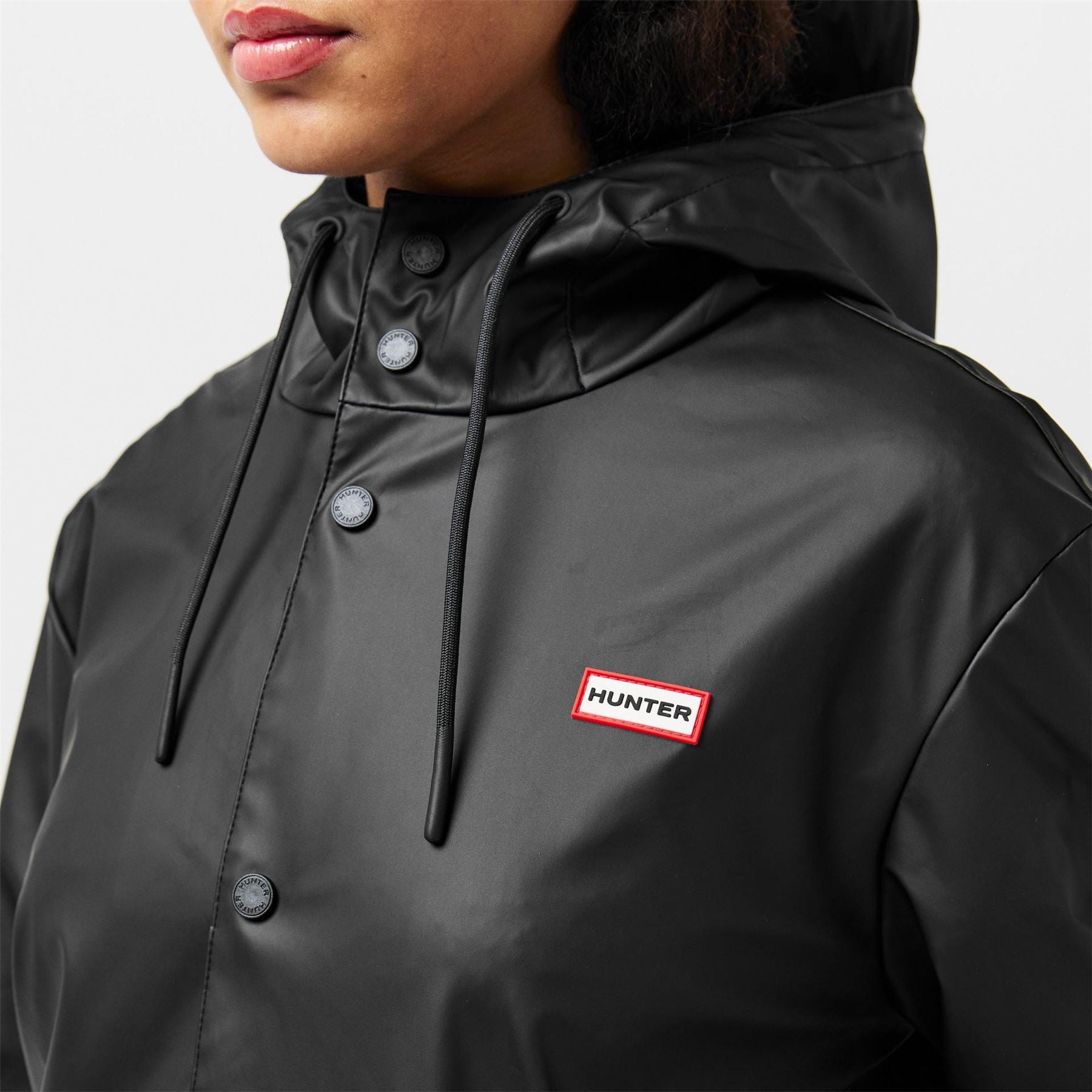 Hunter Jo Hooded Snap Button Solid Patterned Rain Jacket