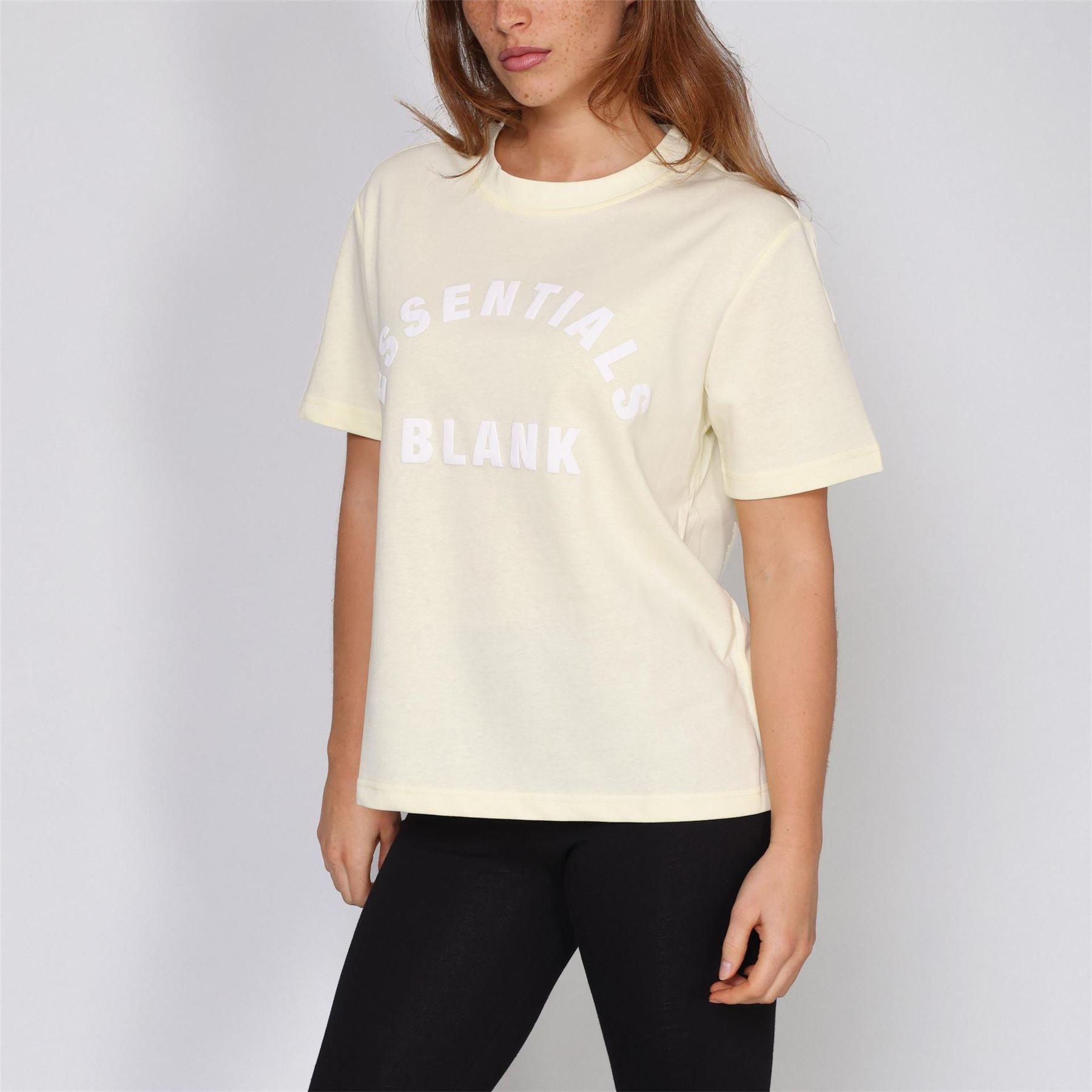 Blank Essentials Lettering Crew Neck Ribbed Collar Short Sleeve Boyfriend T-Shirt