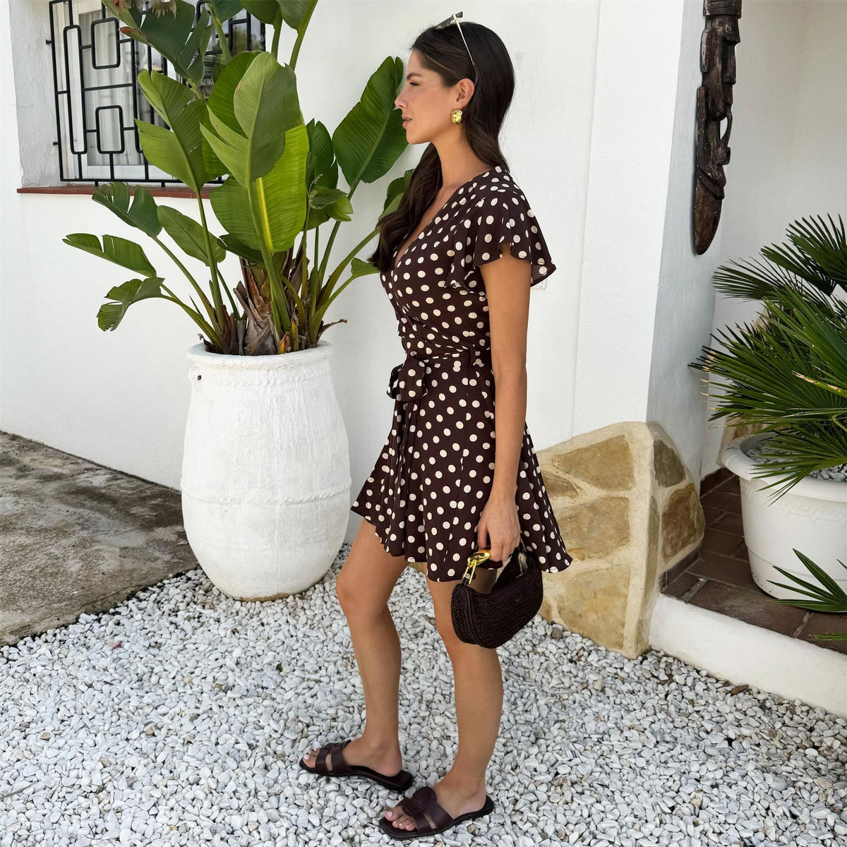 AX Paris Polka Dot Print Wrap Top Skater Mini Dress
