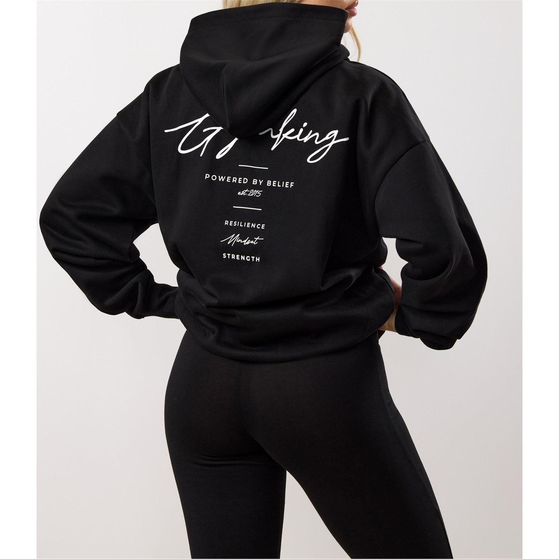 Gym King Text Graphic Hooded Neck Long Sleeve Oversized Sweatshirt