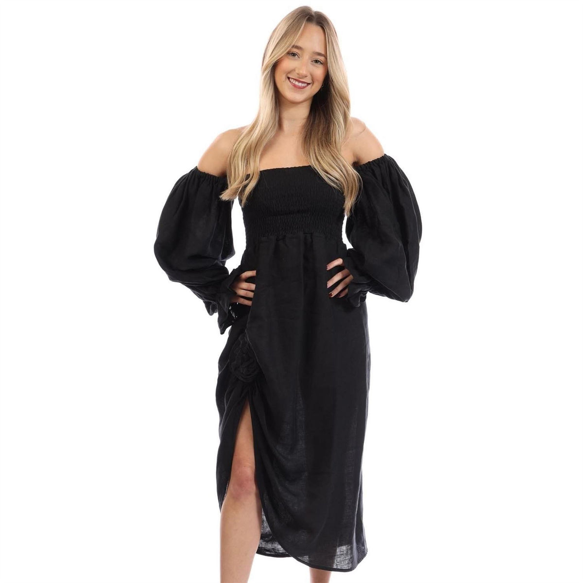 Sleeper Linen Dress With Rose Detail