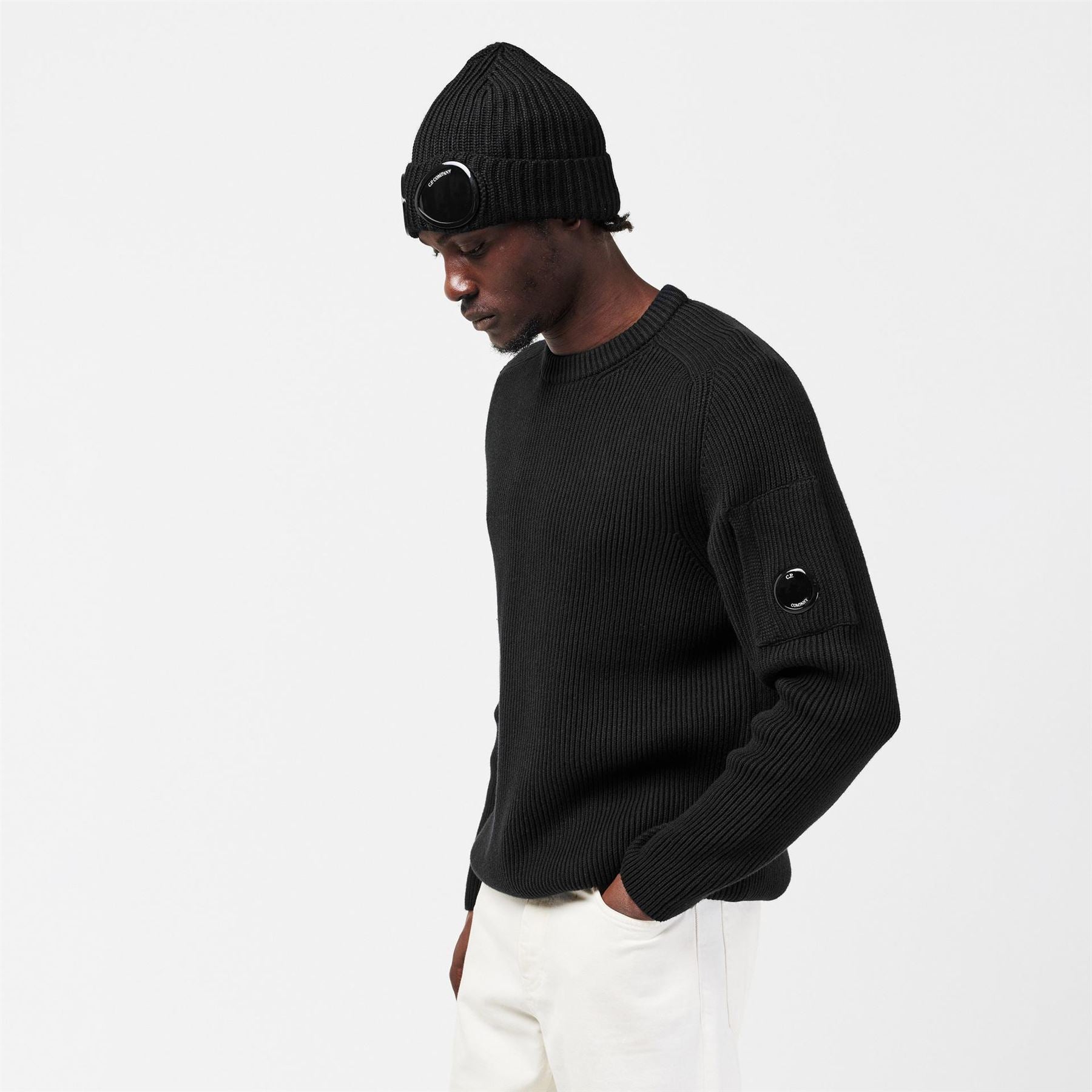 CP Company Rubber Badge Crew Neck Raglan Sleeve Sweater