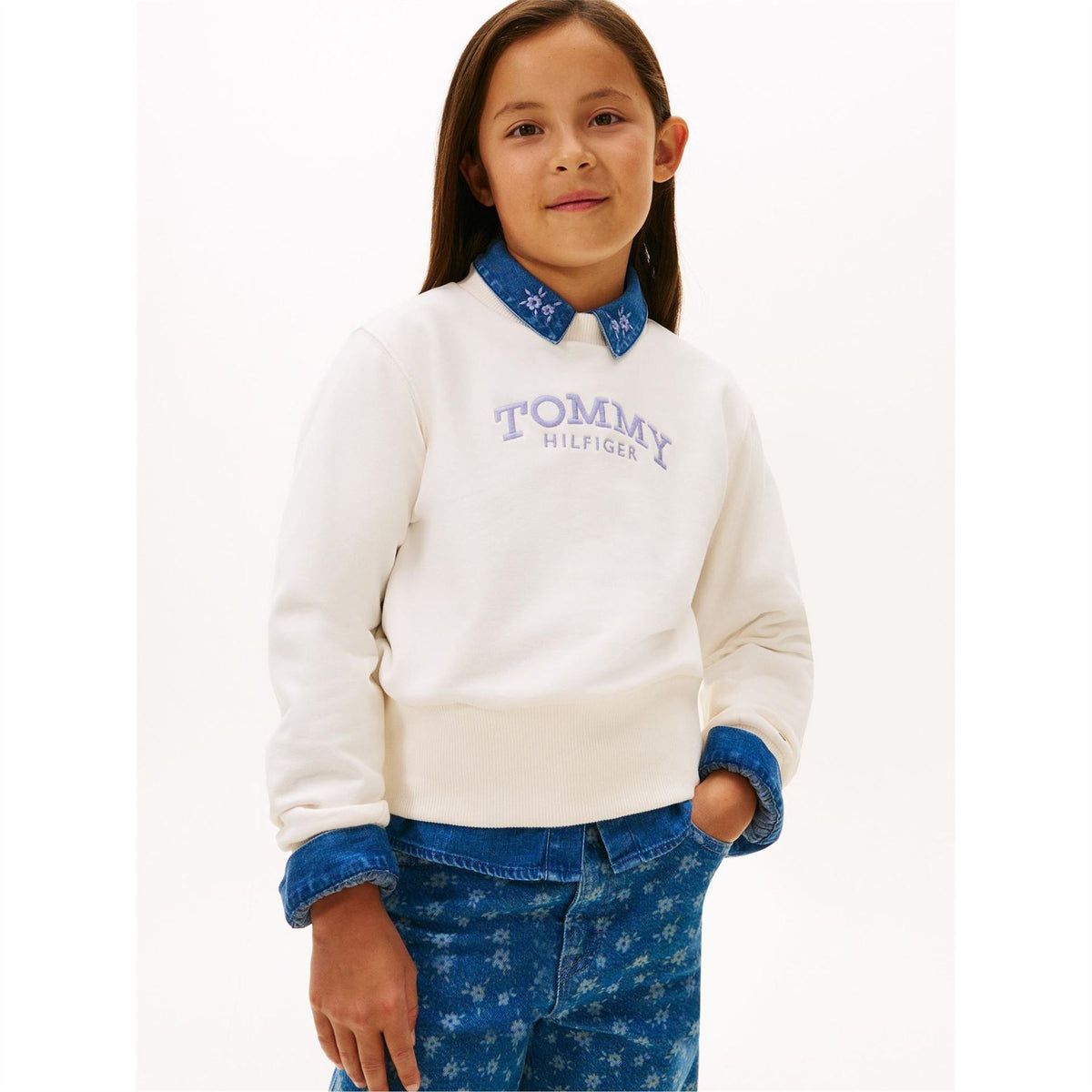 Tommy Hilfiger Embroidered Lacoste Lettering Crew Neck Long Sleeve Sweatshirt