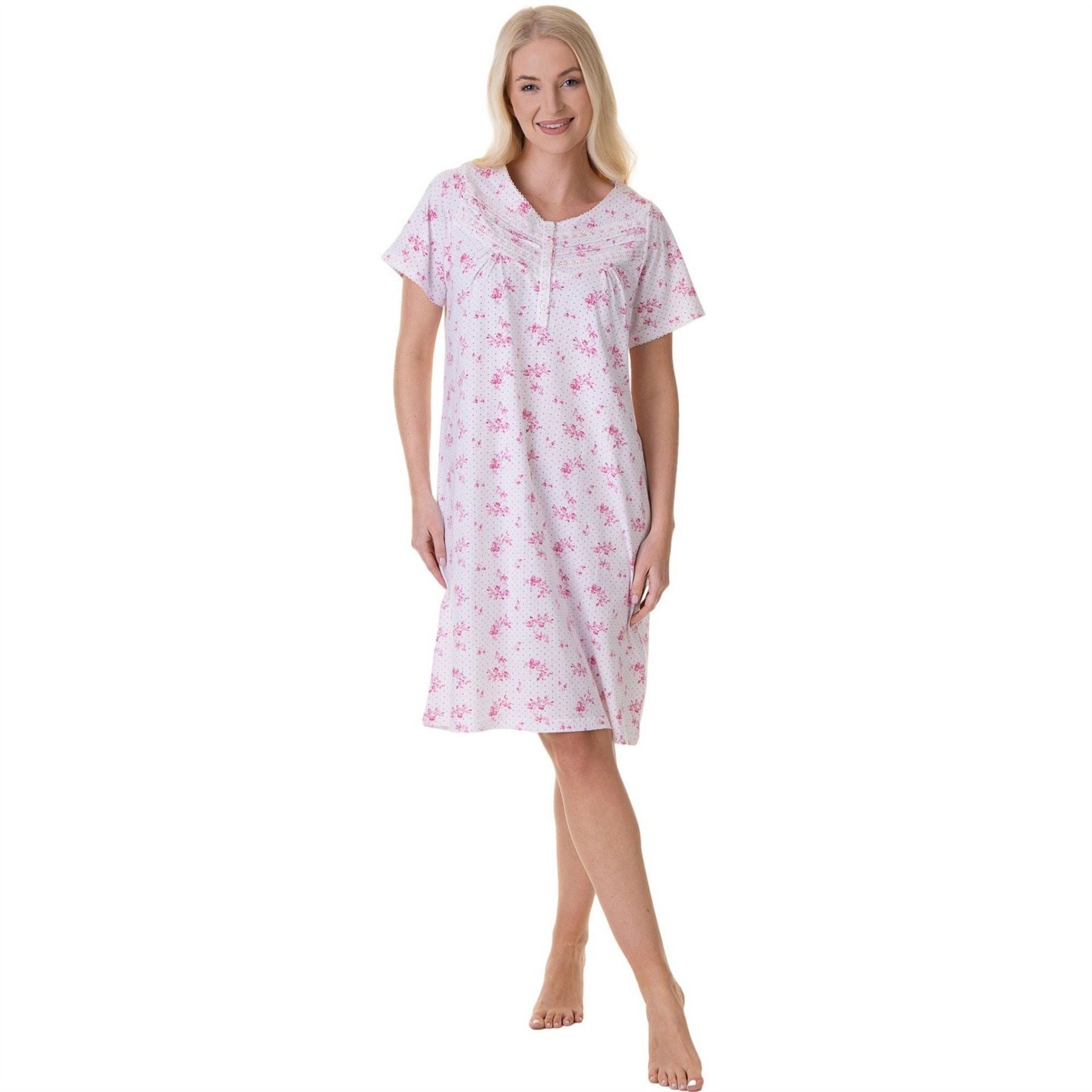 Camille 100 Percent  Cotton Luxury Porcelain Floral Short Sleeve Nightdress