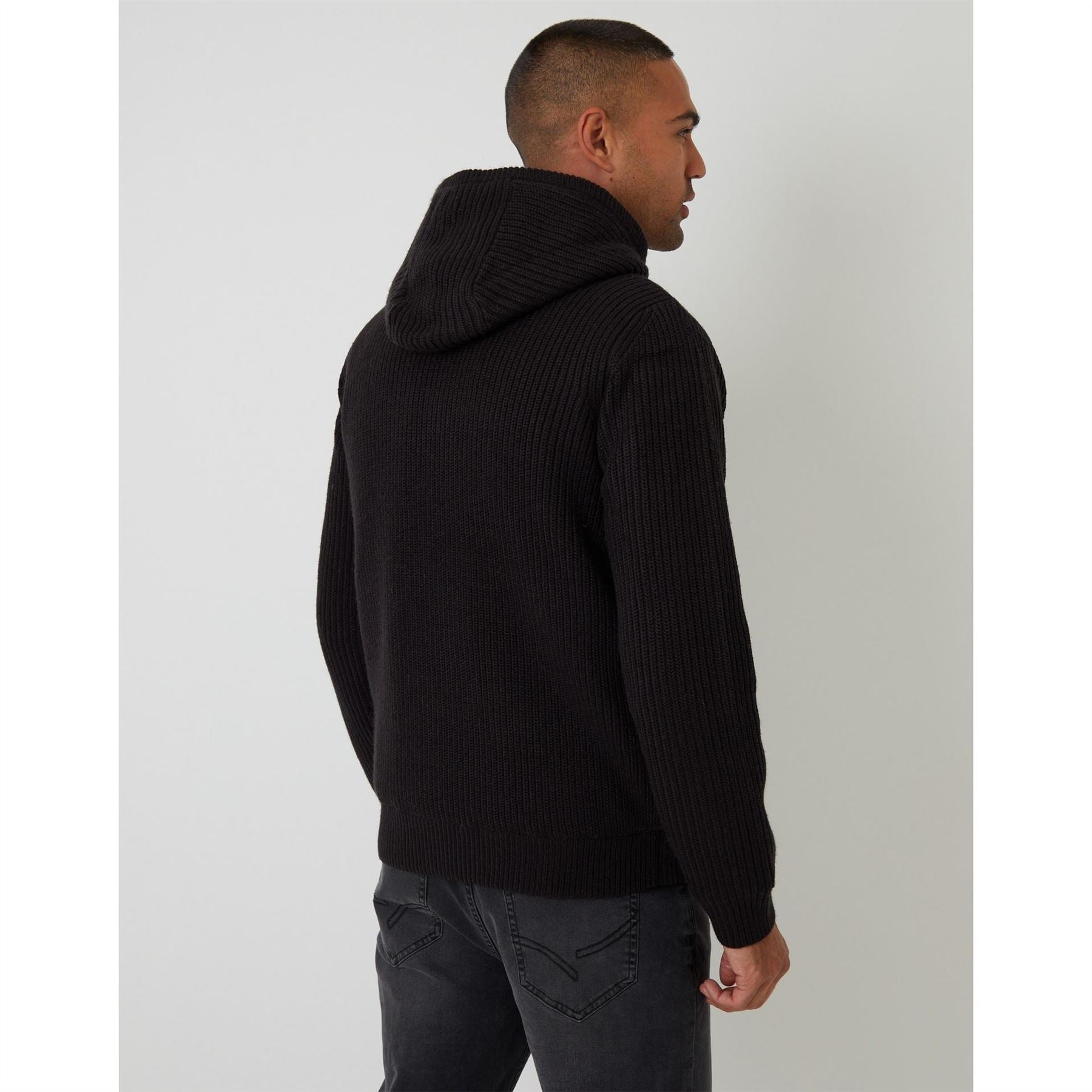 Threadbare Haydock Hooded Ribbed Patterned Ribbed Cuff Jacket