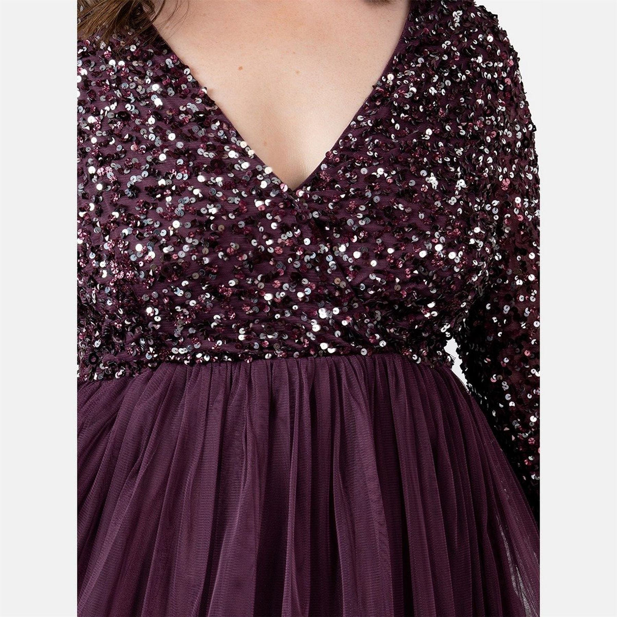Maya Deluxe Berry Faux Wrap Front Embellished Maxi Dress