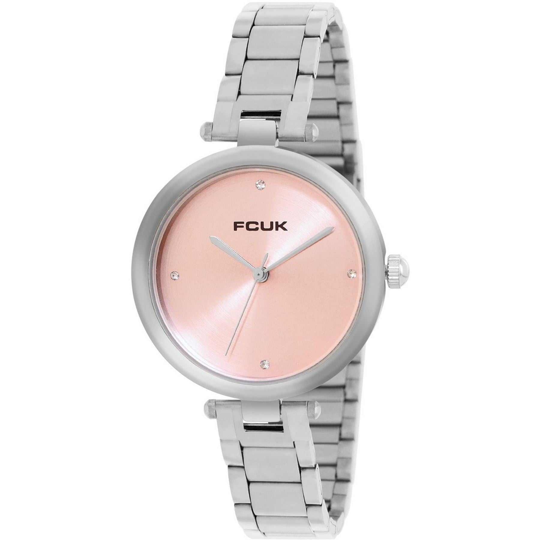 FCUK Silver Case Round Shape Silver Strap Quartz Watch