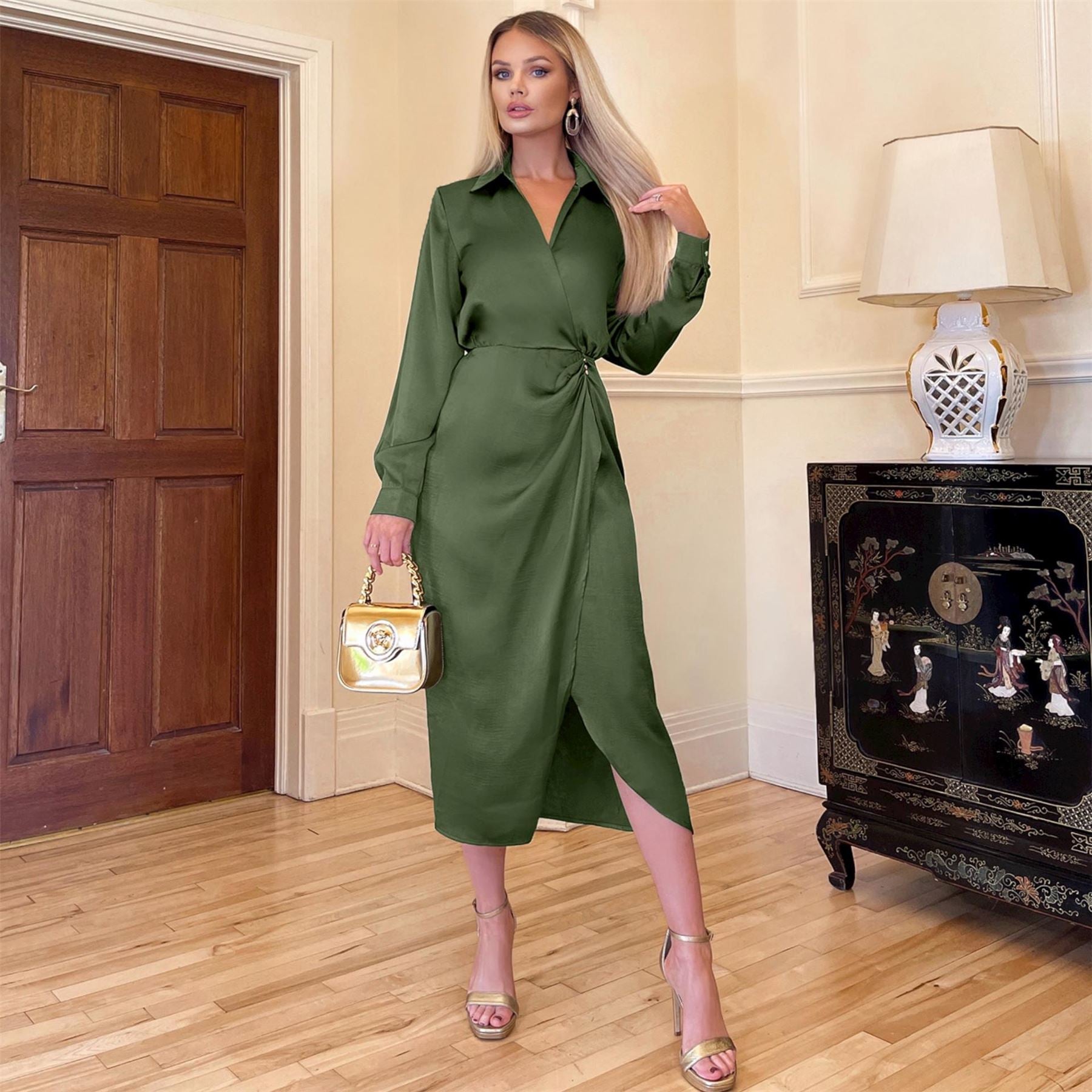 AX Paris Wrap Satin Shirt Midi Dress