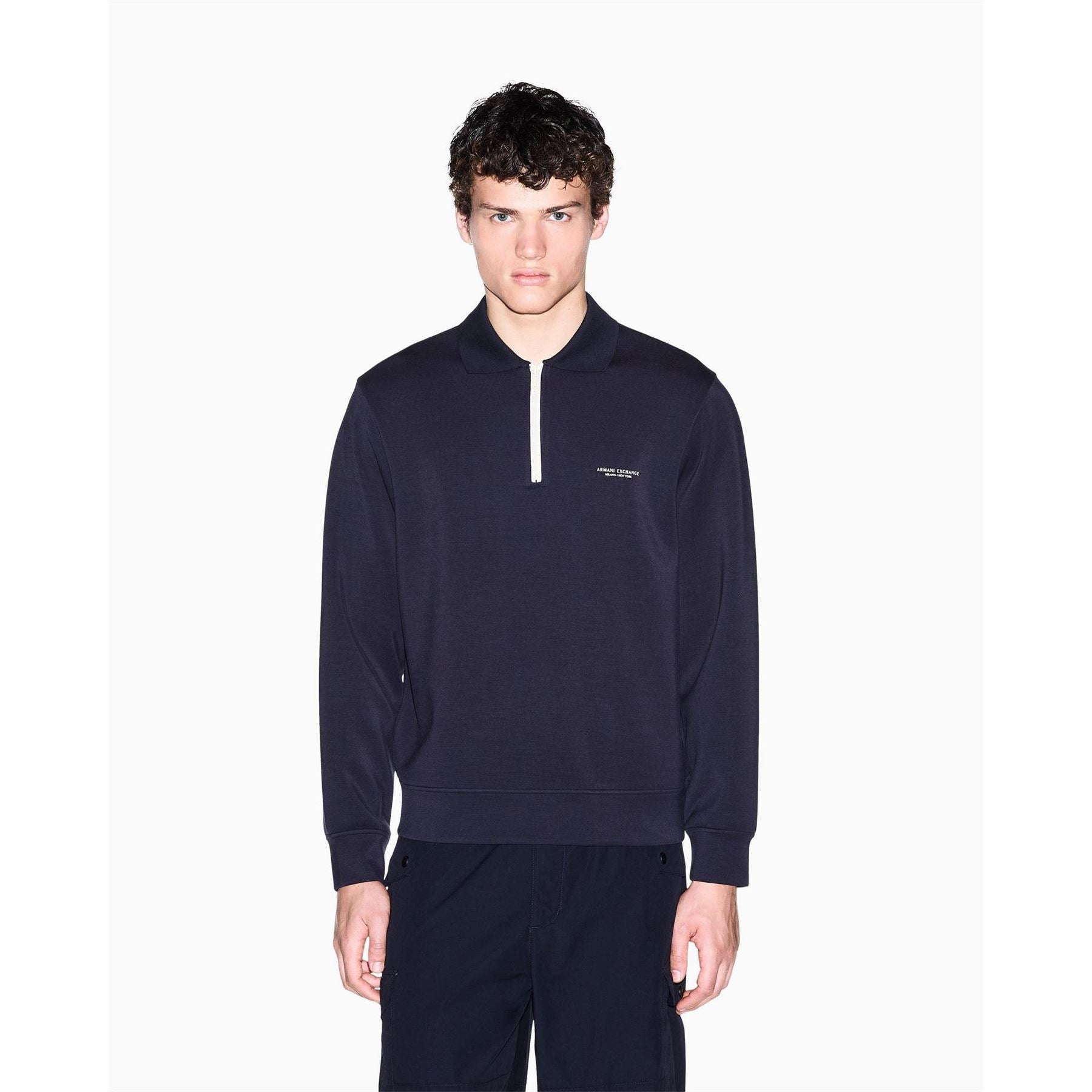 Armani Exchange Exchange Printed Logo Collared Neck Long Sleeve Sweatshirt