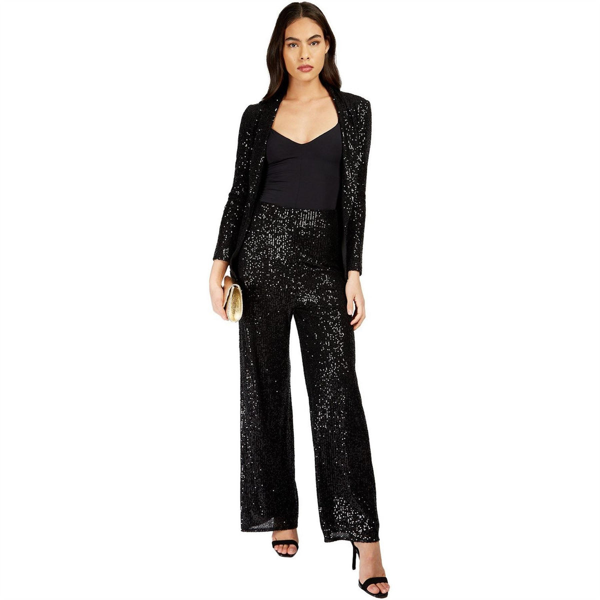 Little Mistress Sequin Solid Patterned Wide Leg Trousers