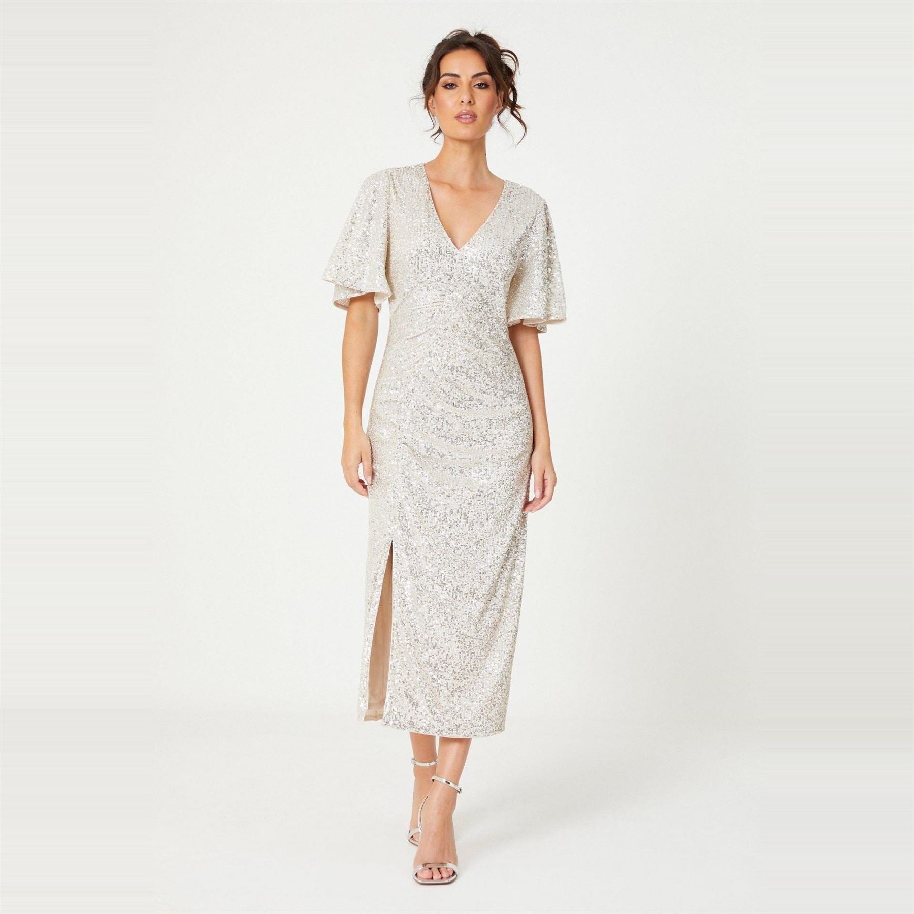 Be You Sequin V Neck Midi Dress