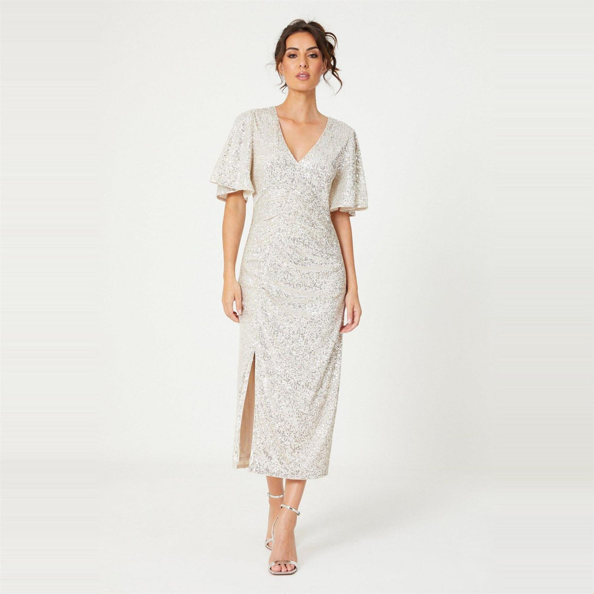 Be You Sequin V Neck Midi Dress