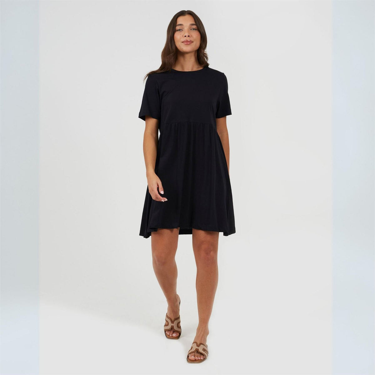 Brave Soul Crew Neck Short Sleeve Mini Babydoll Dress