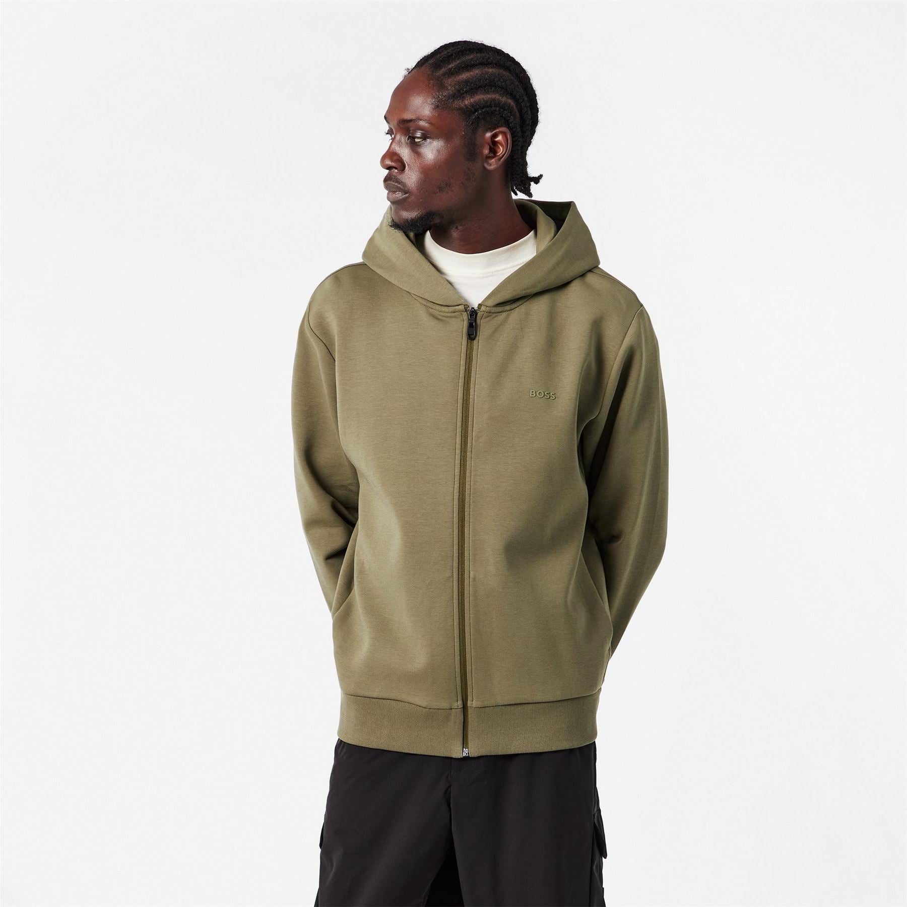 Boss BOSS GREEN Full Zip Hoodie with Adjustable Drawstring Hood   Streamlined Design