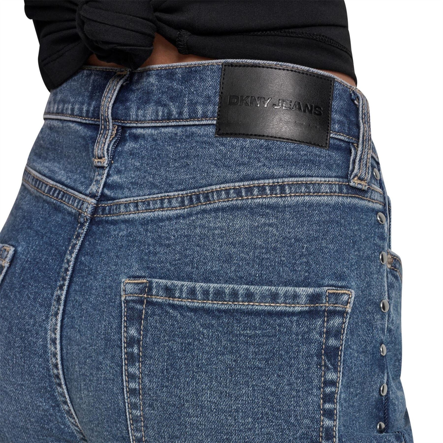 DKNY Jeans High Rise Modern Wide Leg W  Curved Studded Forward Seam