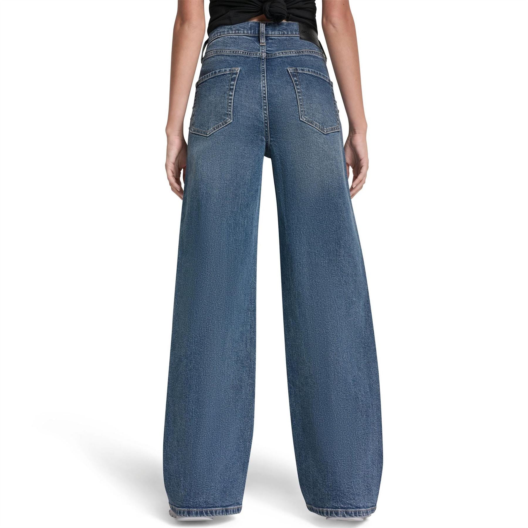 DKNY Jeans High Rise Modern Wide Leg W  Curved Studded Forward Seam