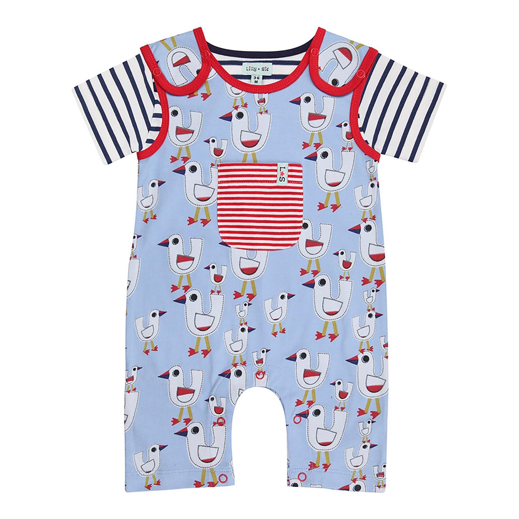 Lilly and Sid Crew Neck Robin Short Sleeve Dungaree Set