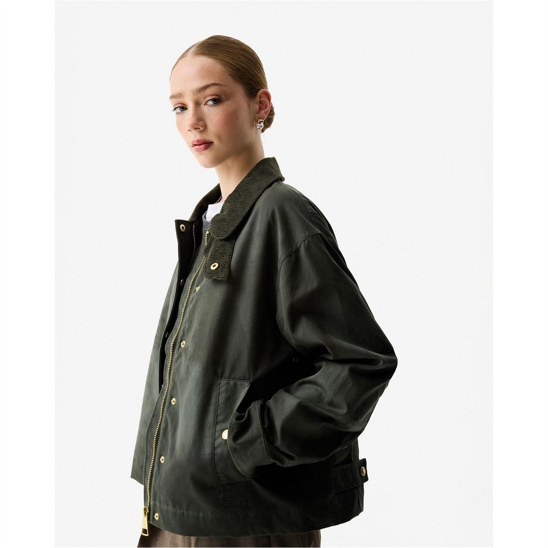 Hunter Leith Solid Patterned Snap Button Waxed Jacket