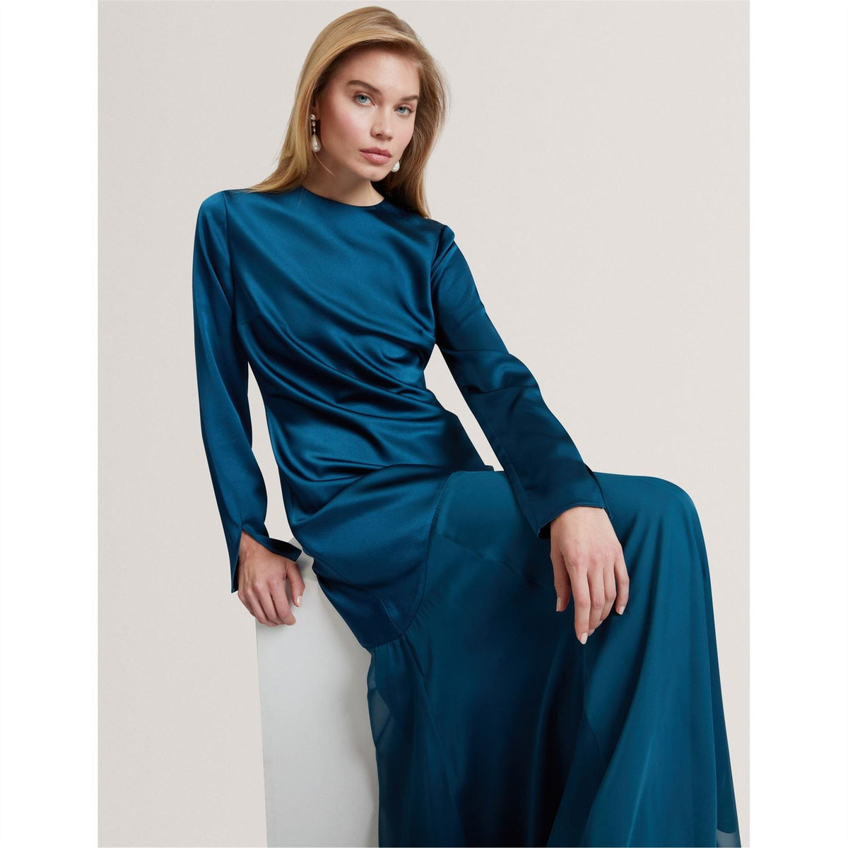 Ted Baker Crew Neck Long Sleeve Maxi Gown