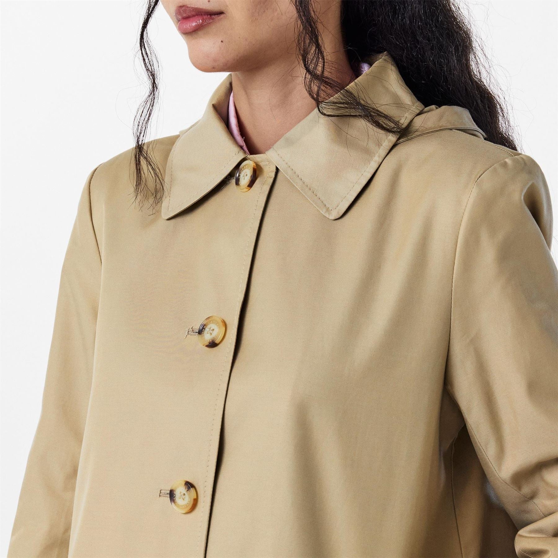 Lauren by Ralph Lauren Solid Patterned Hooded Neck Trench Coat