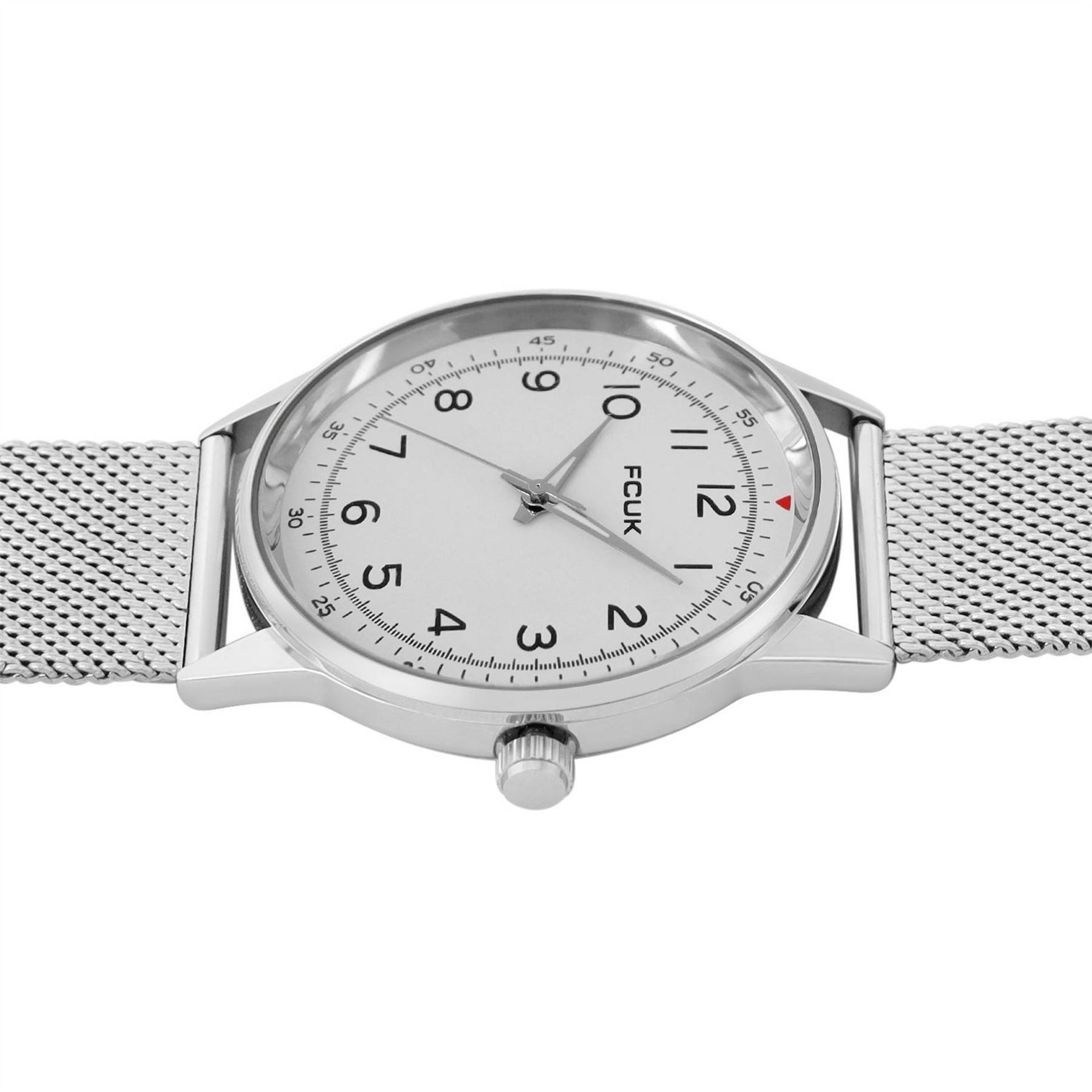 FCUK Silver Case Round Shape Silver Strap Quartz Watch