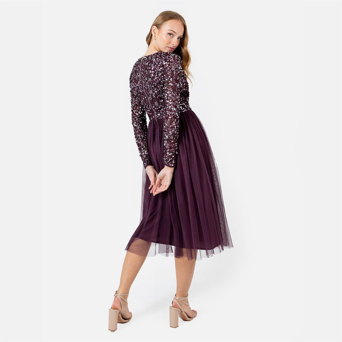 Maya Deluxe Berry Faux Wrap Front Embellished Maxi Dress