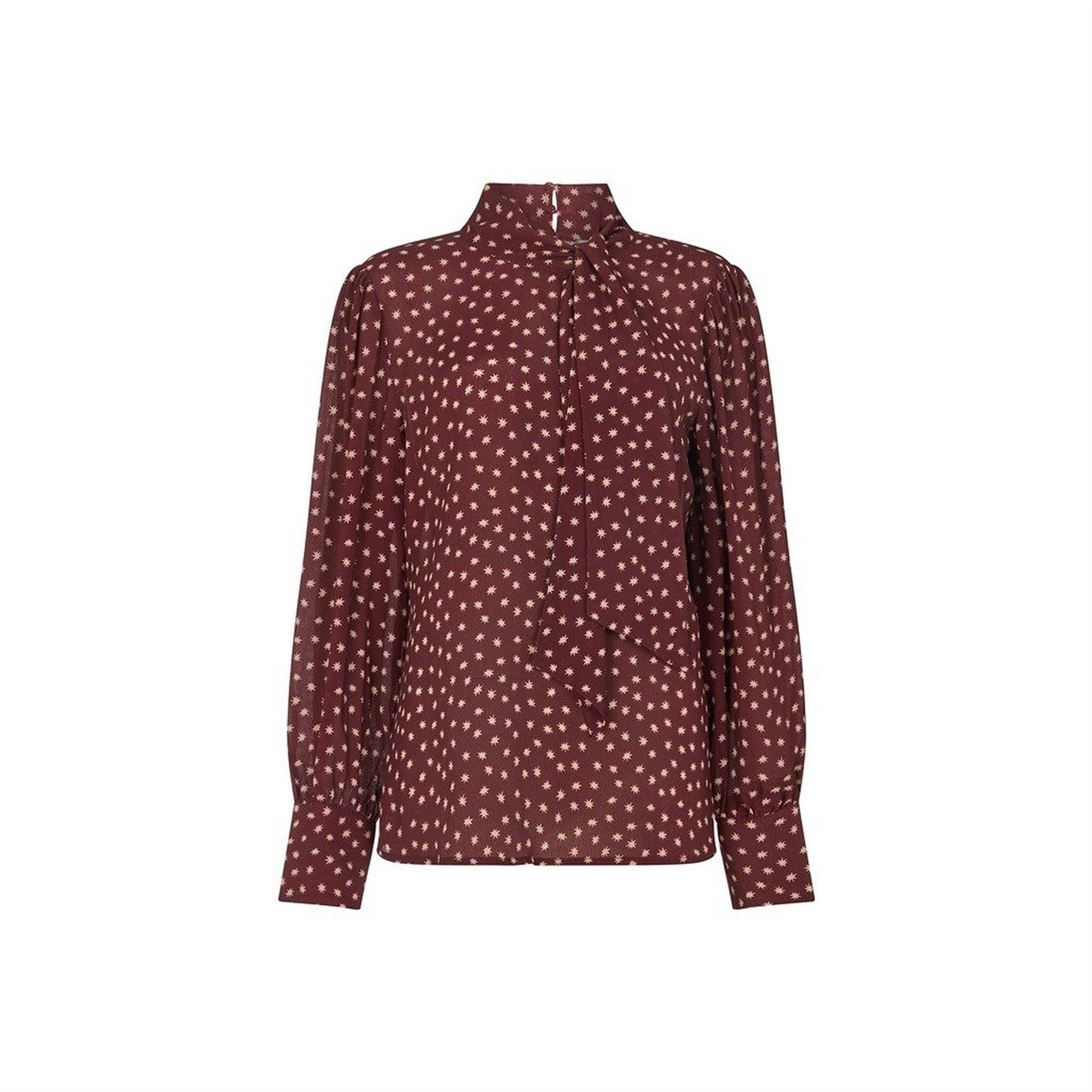 Lily and Lionel Pussybow Star Print Blouse In Burgundy