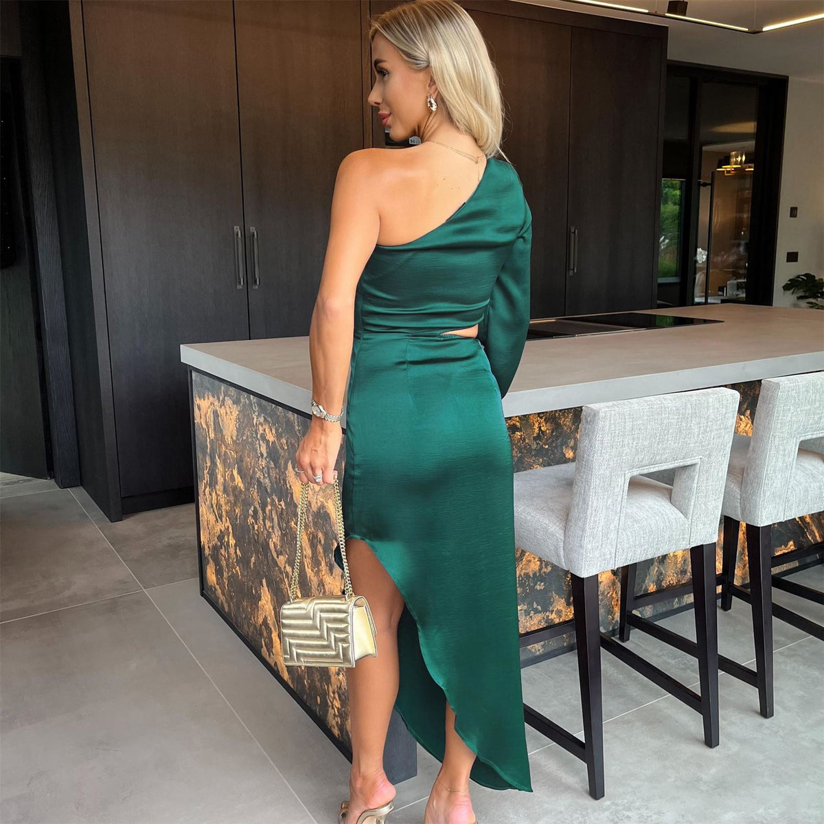 AX Paris Shoulder Asymmetric Hem Cut Out Midi Dress