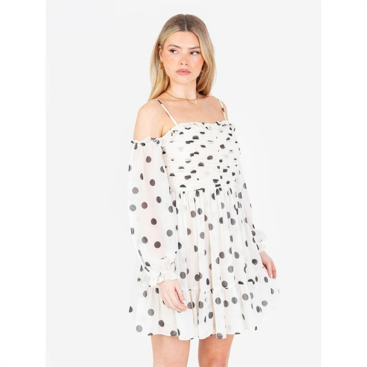 Anaya With Love With Love Recycled Polka Dot Bardot Maxi Sleeve Mini Dress
