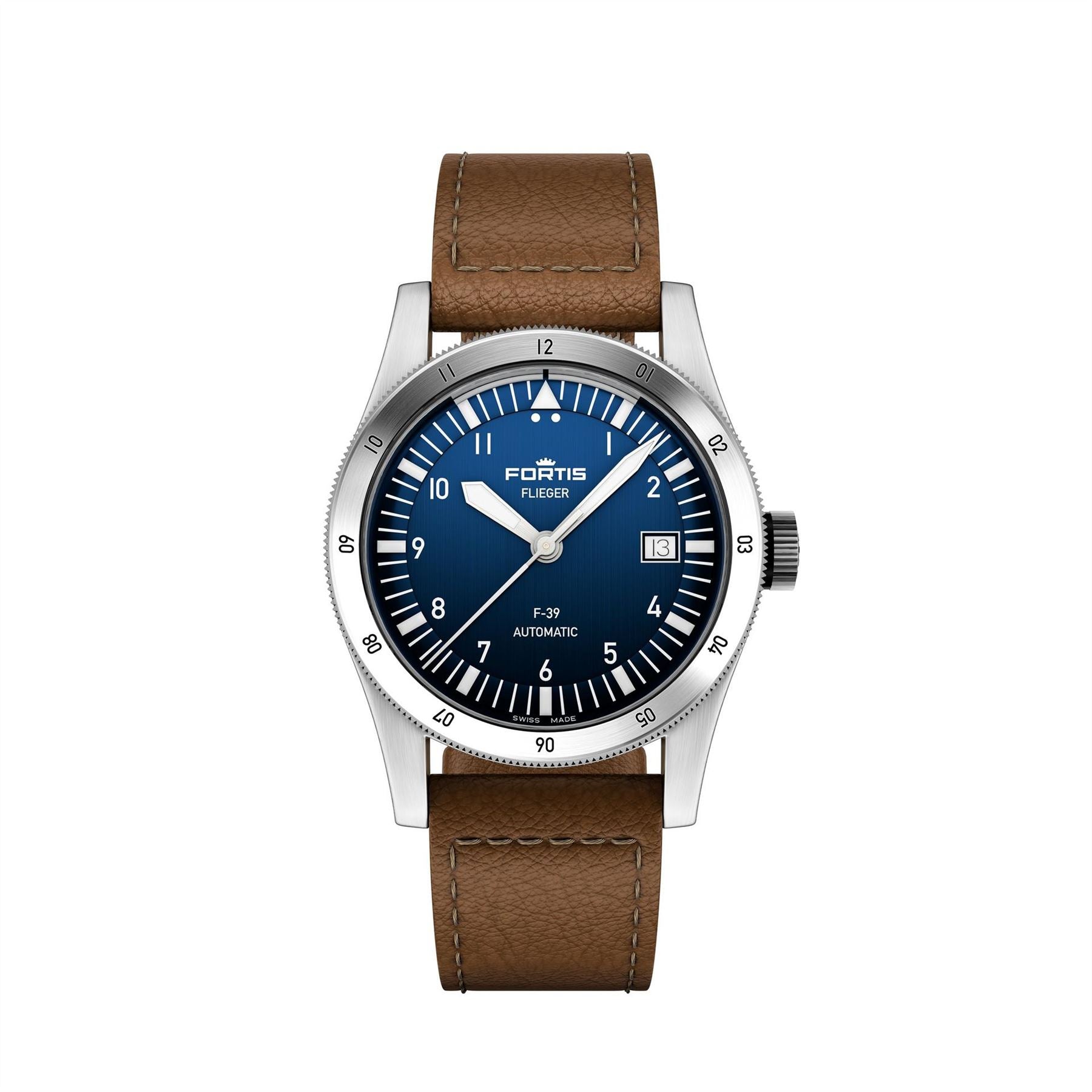 Fortis Flieger Stainless Steel Leather Strap Automatic Auto Analogue Watch