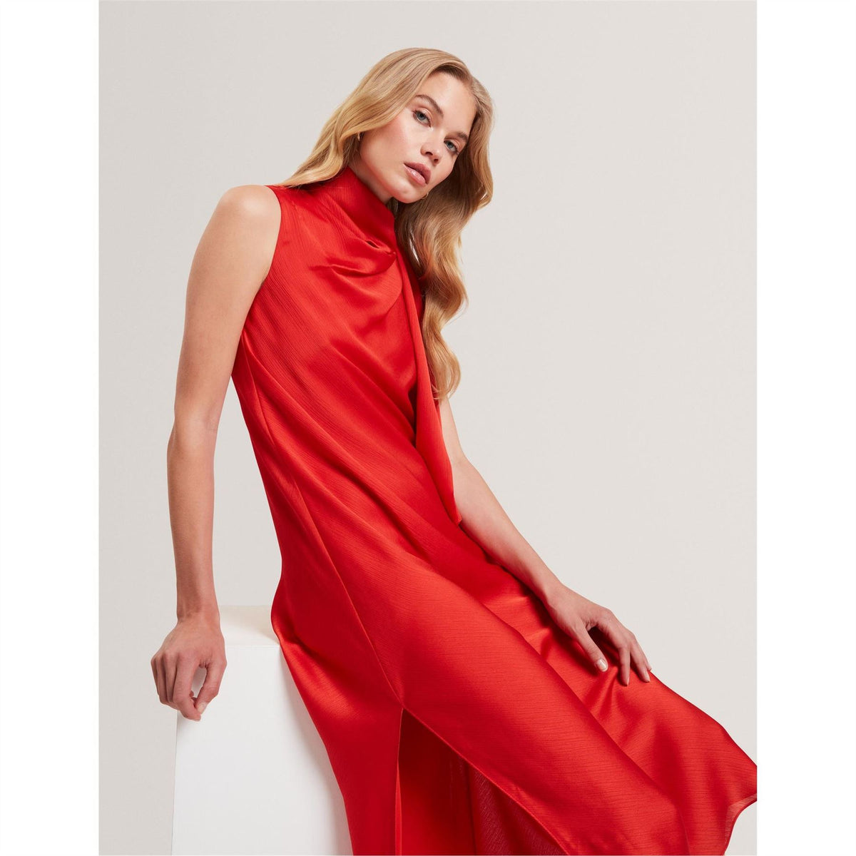 Ted Baker Tie Neck Sleeveless Midi Sheath Dress