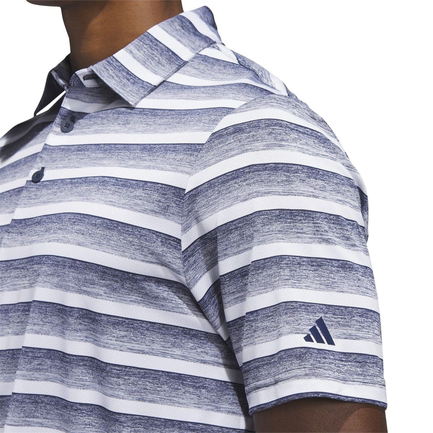 adidas Mens Two Color Striped Golf Polo Shirt