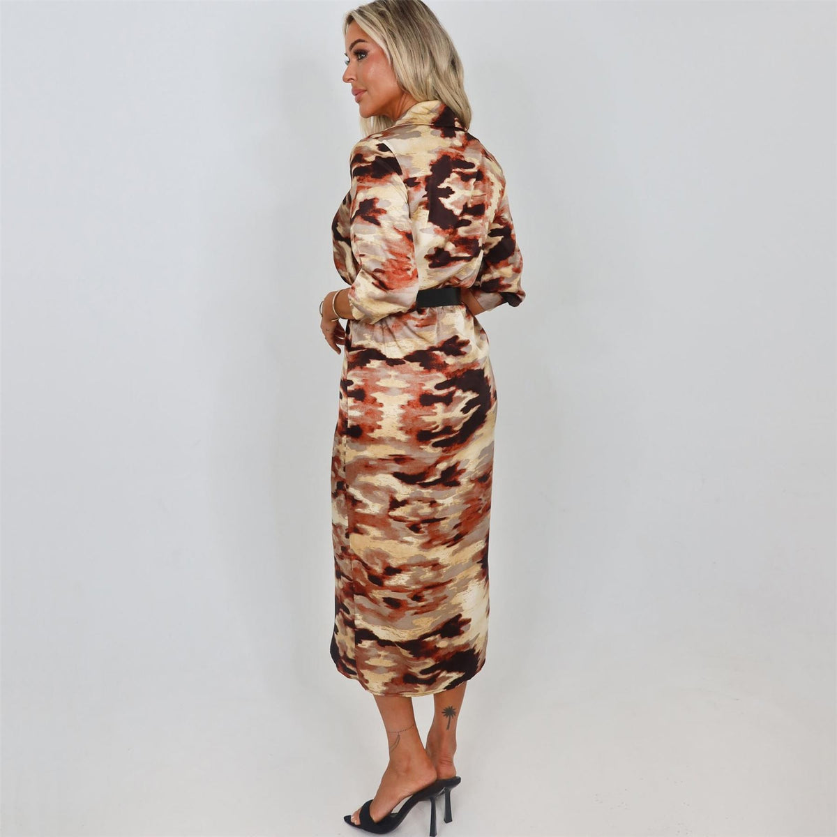 AX Paris Smudge Print Belted Wrap Shirt Midi Dress