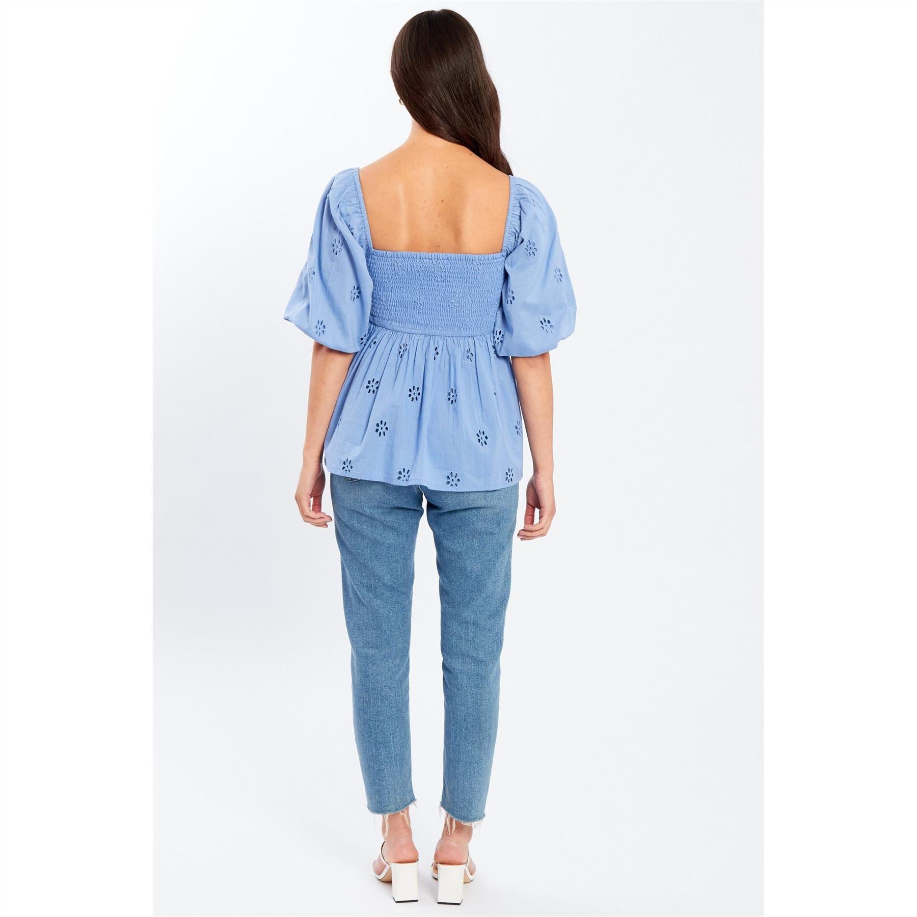 Be You Broderie Square Neck Short Sleeve Blouse