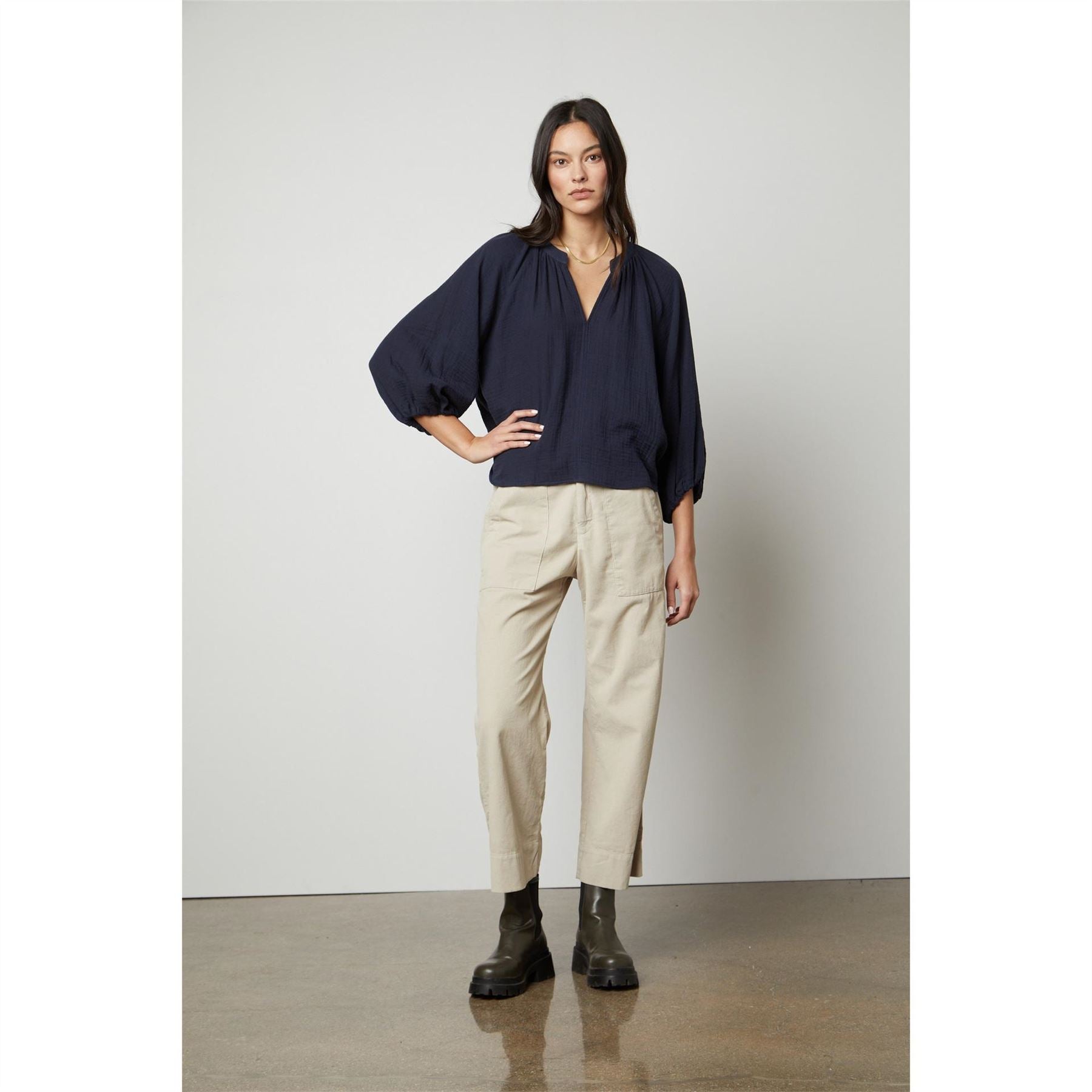 Velvet by Graham and Spencer Solid Patterned Wide Leg Five Pocket Chinos