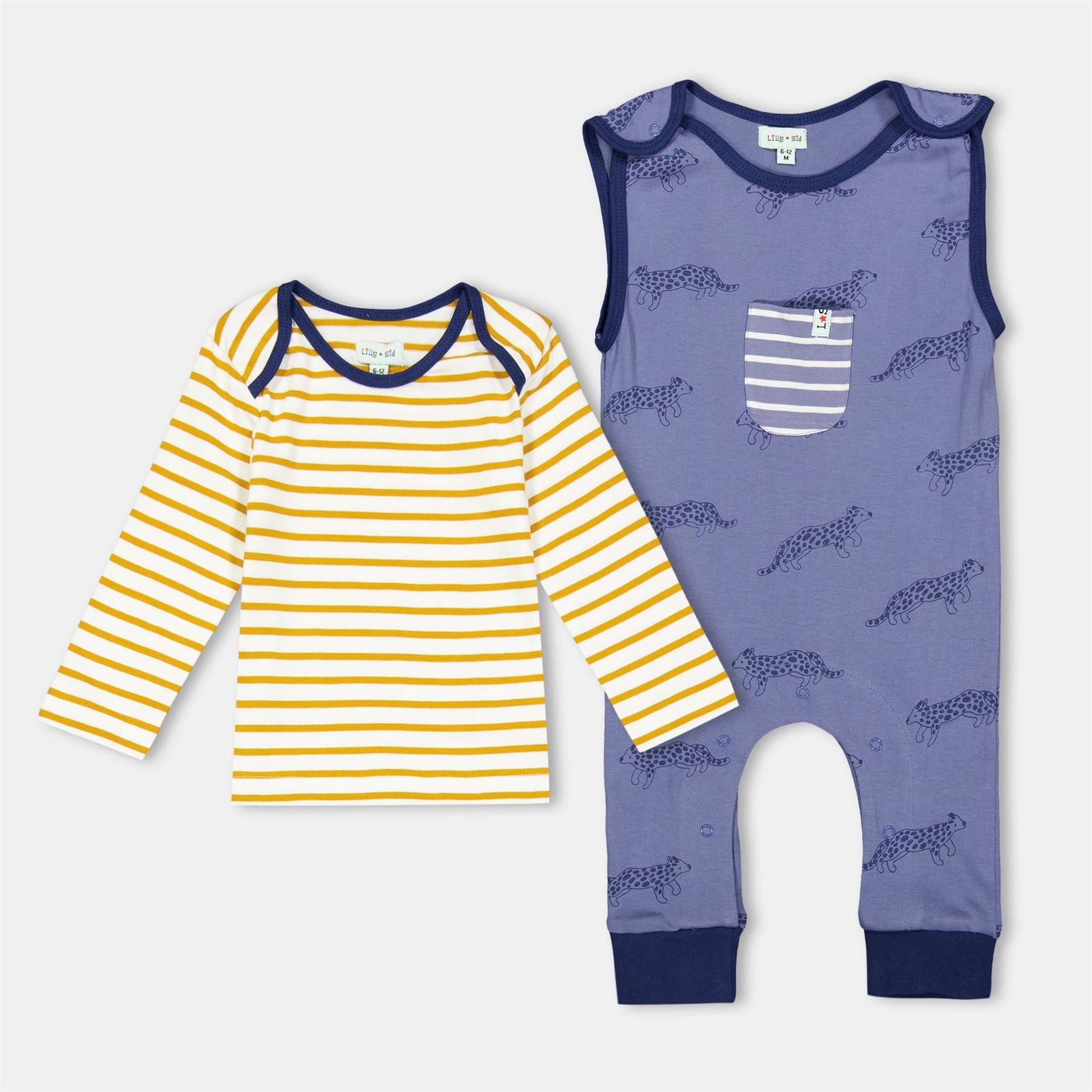 Lilly and Sid Crew Neck Long Sleeve Animal Patterned Dungaree Set