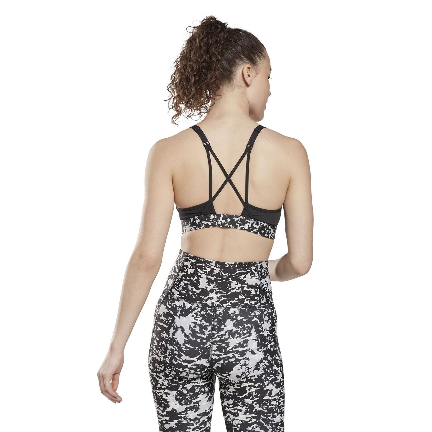 Reebok Womens Lux Speckle Modern Safari Strappy Bra Medium Impact Sports