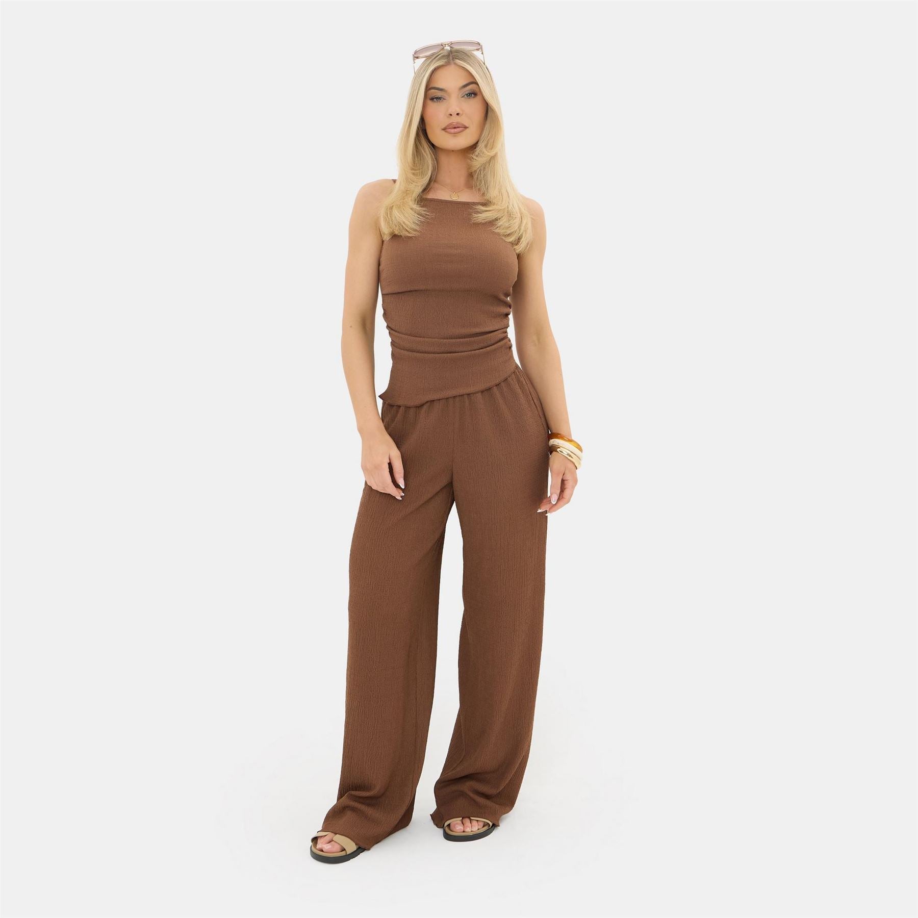 I Saw It First Textured Wide Leg Patterned Pants