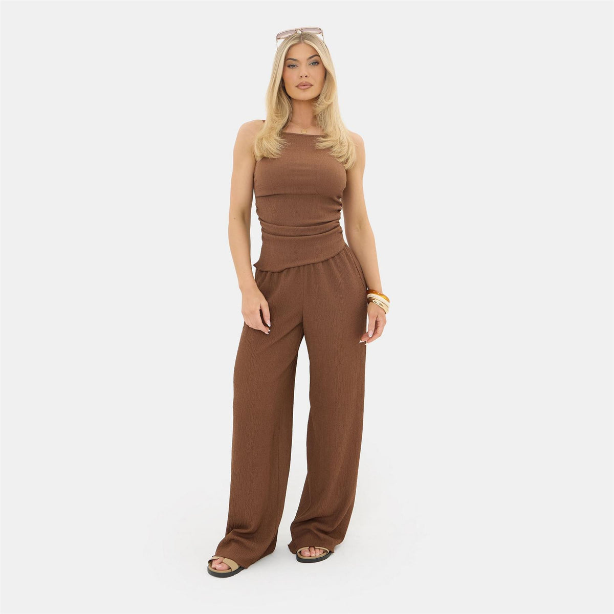 I Saw It First Textured Wide Leg Patterned Pants