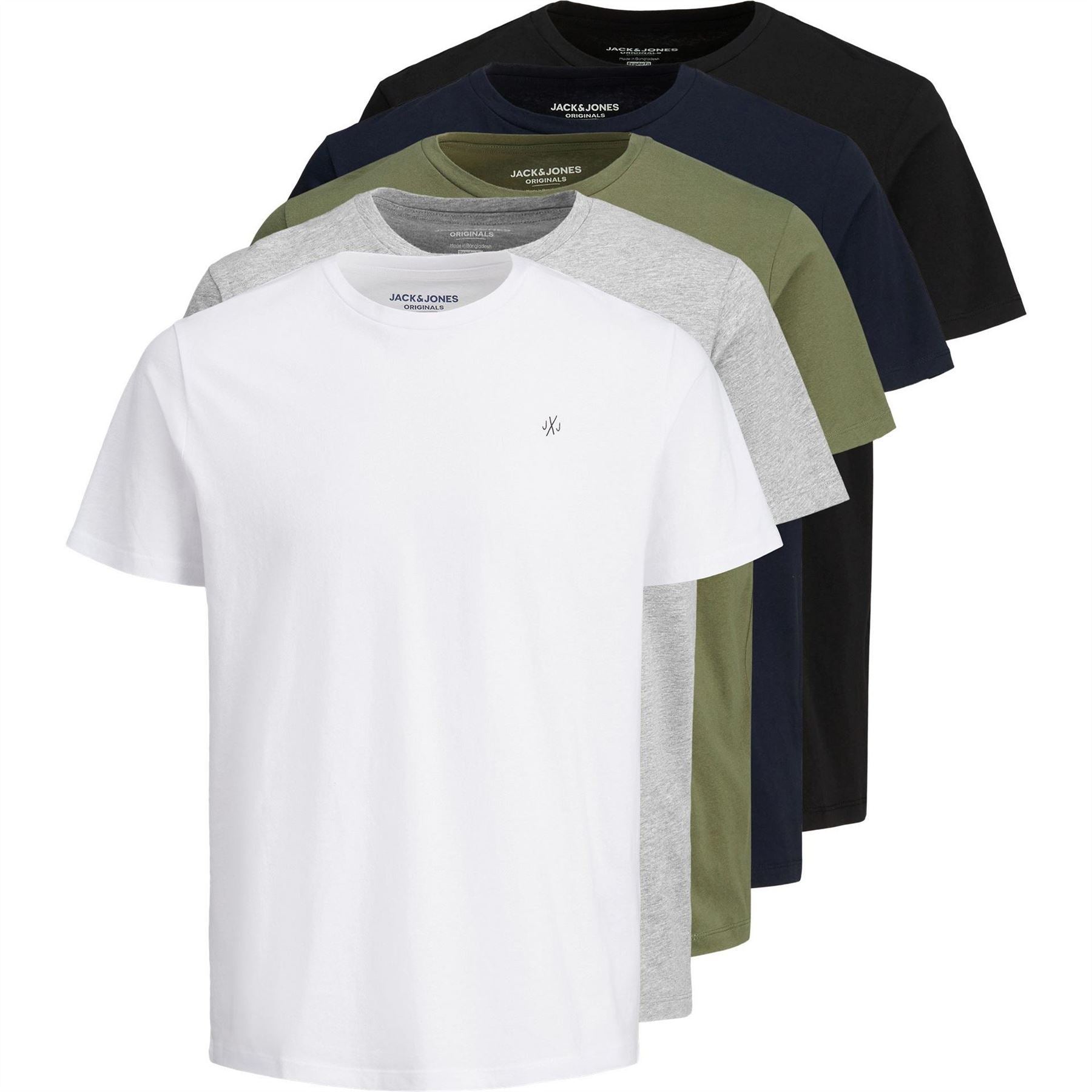 Jack and Jones Mens 5 Pack Jxj Short Sleeve T-Shirt