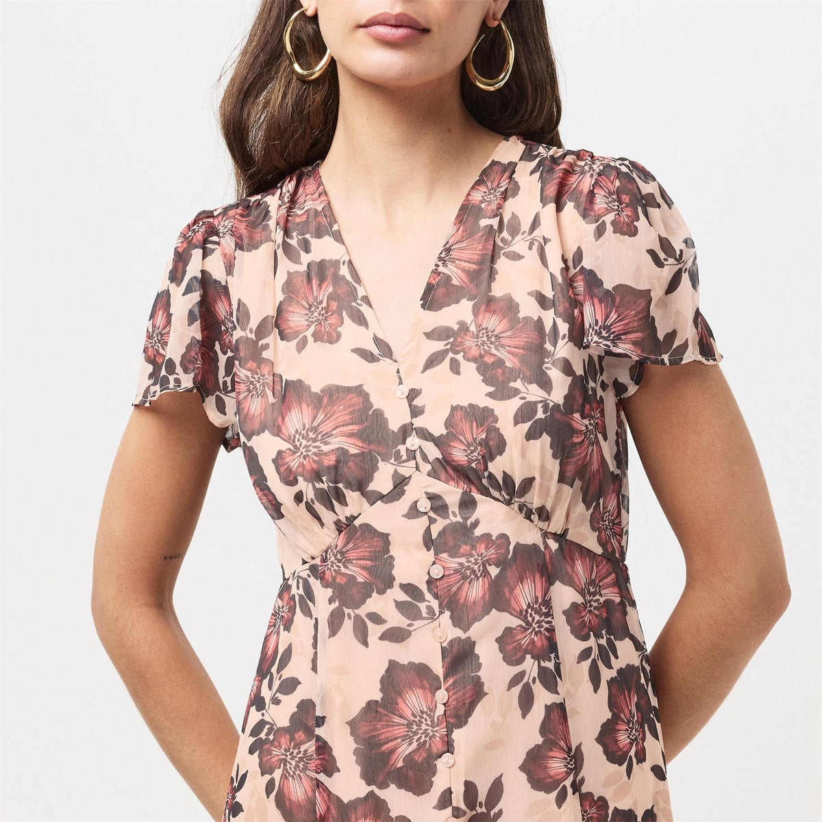 French Connection Elyse V-Neck Midi A-Line Dress
