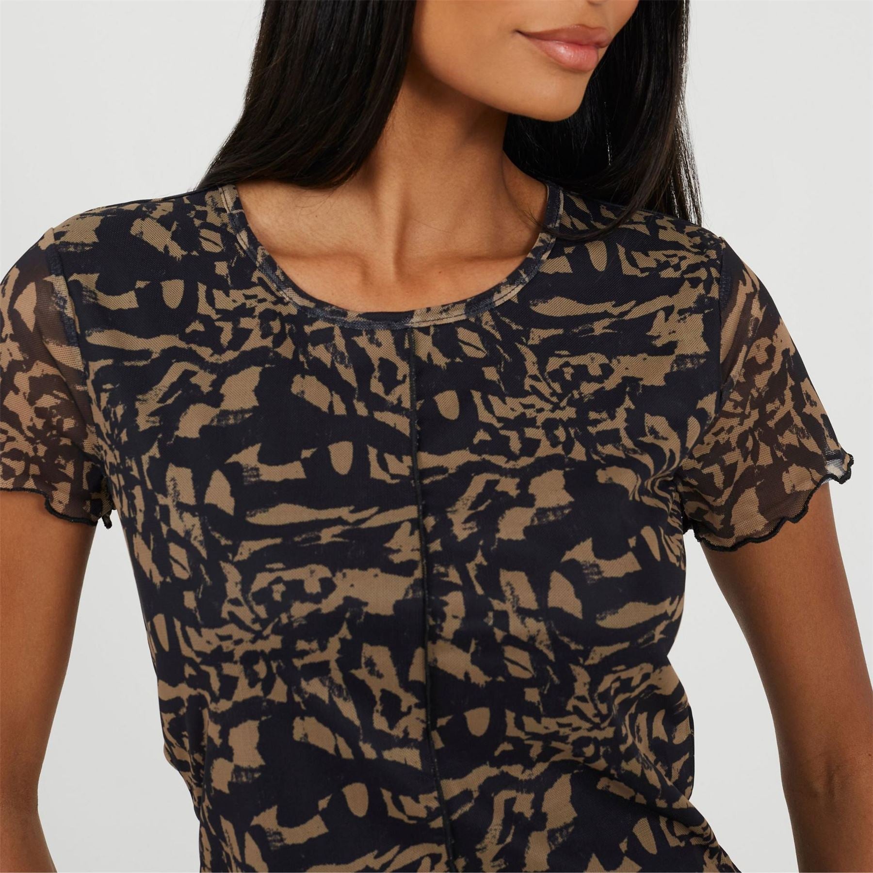 Brave Soul Womens Cropped Mesh Top With Seam Detail