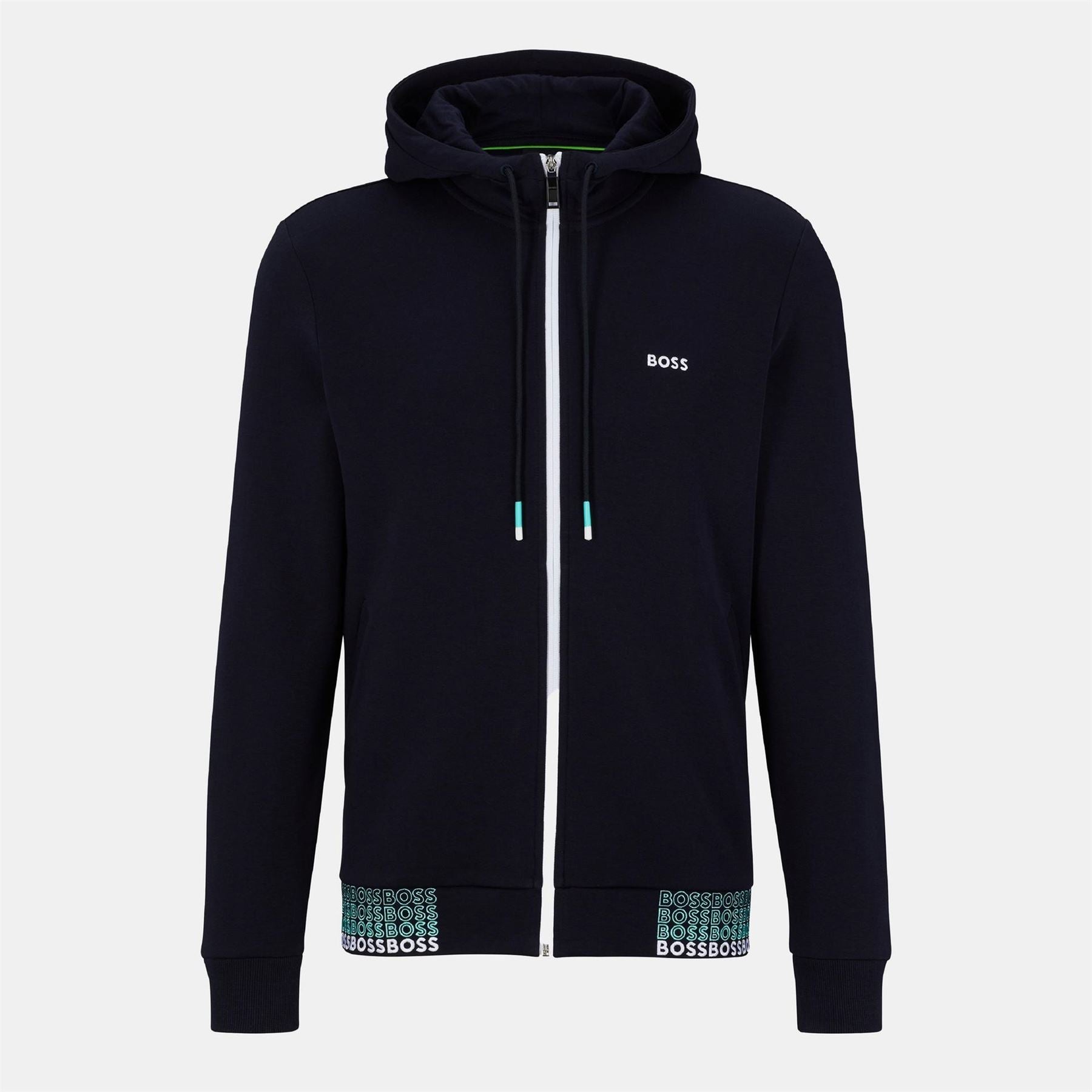 Boss Hooded Full Zipper Solid Patterned Sweat Jacket