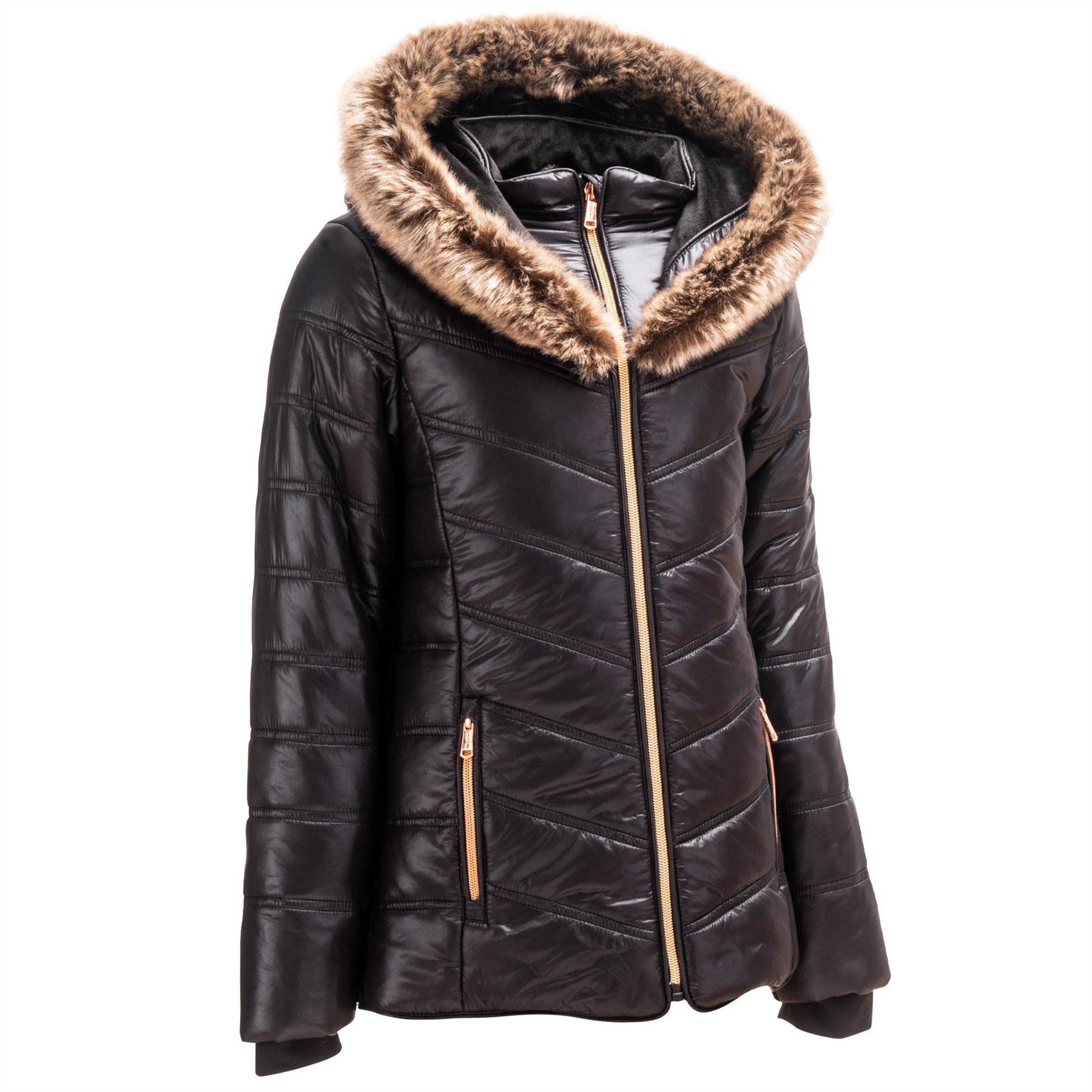 Firetrap Junior Girls Luxe Bubble Jacket With Fur Trimmed Hood