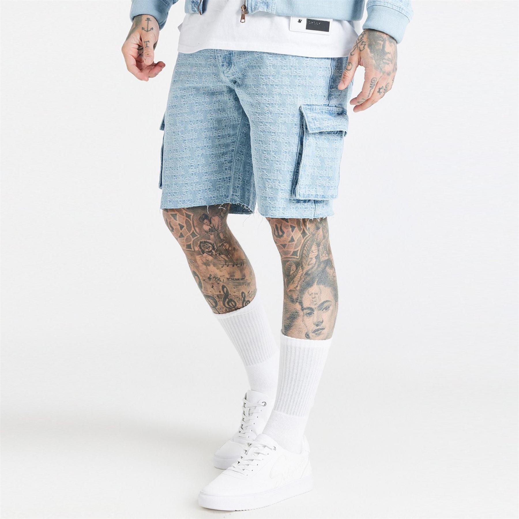 SikSilk Cargo Shorts with All Over Logo