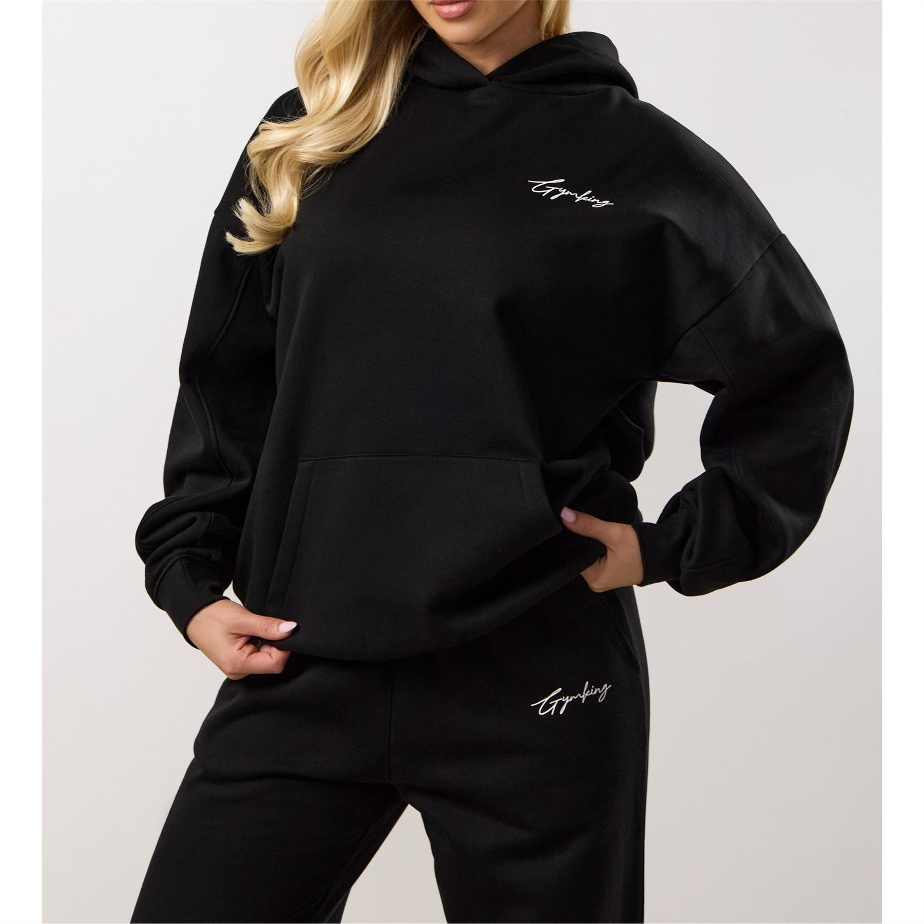 Gym King Text Graphic Hooded Neck Long Sleeve Oversized Sweatshirt